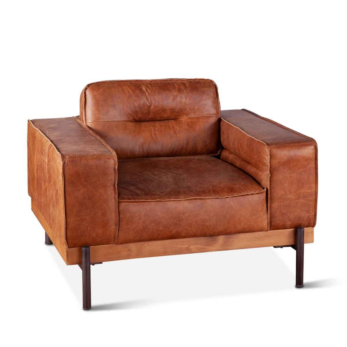 Portofino Modern 42" Accent Chair in Cocoa Brown Leather - Image 2