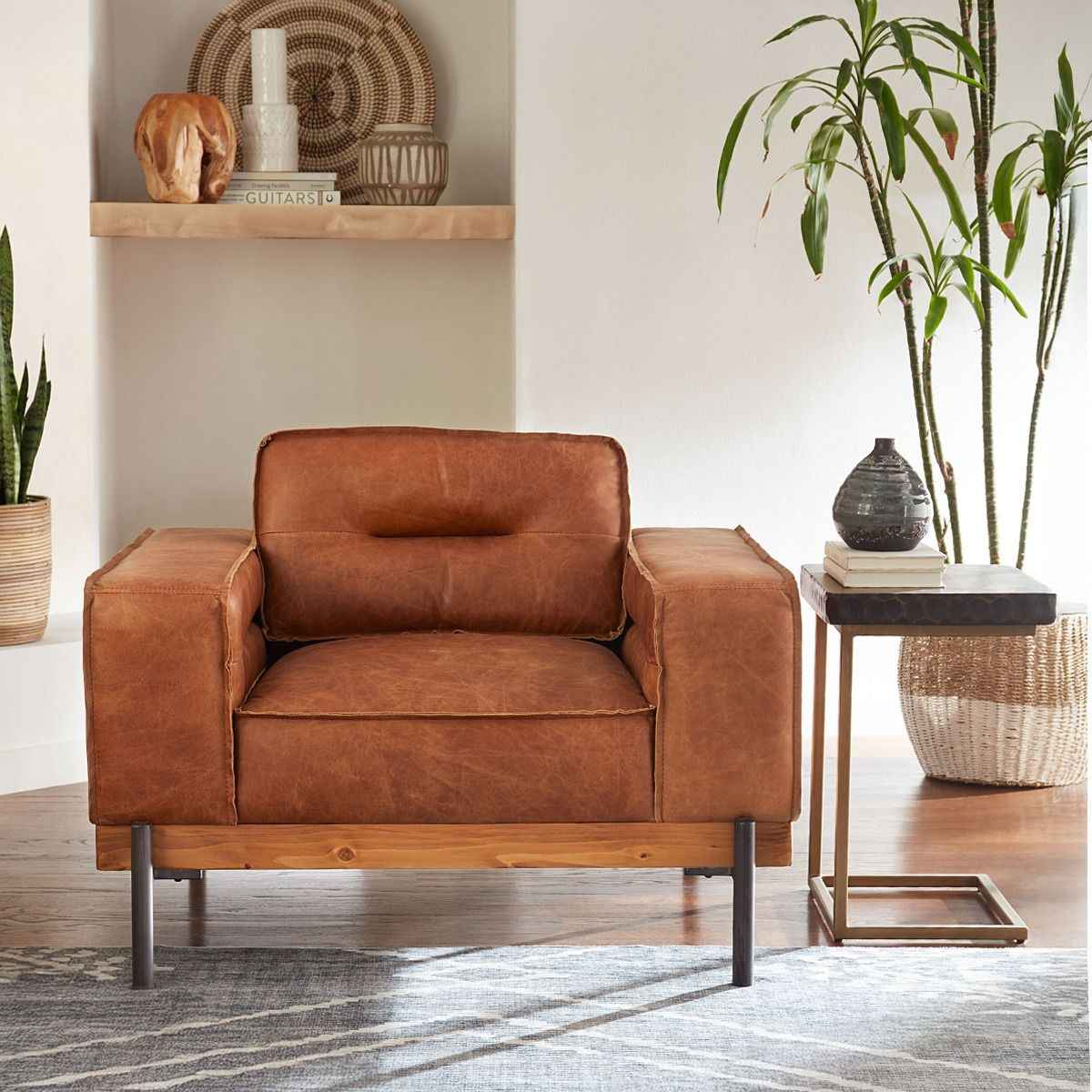Portofino Modern 42" Accent Chair in Cocoa Brown Leather - Image 3