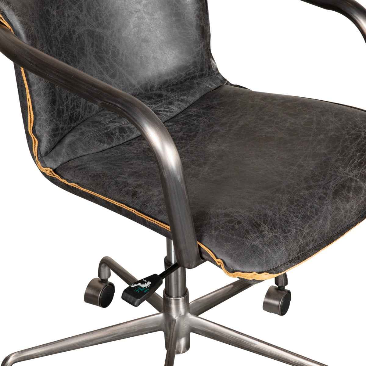 Portofino Swivel Office Chair in Antique Ebony Leather and Antique Zinc - Image 5
