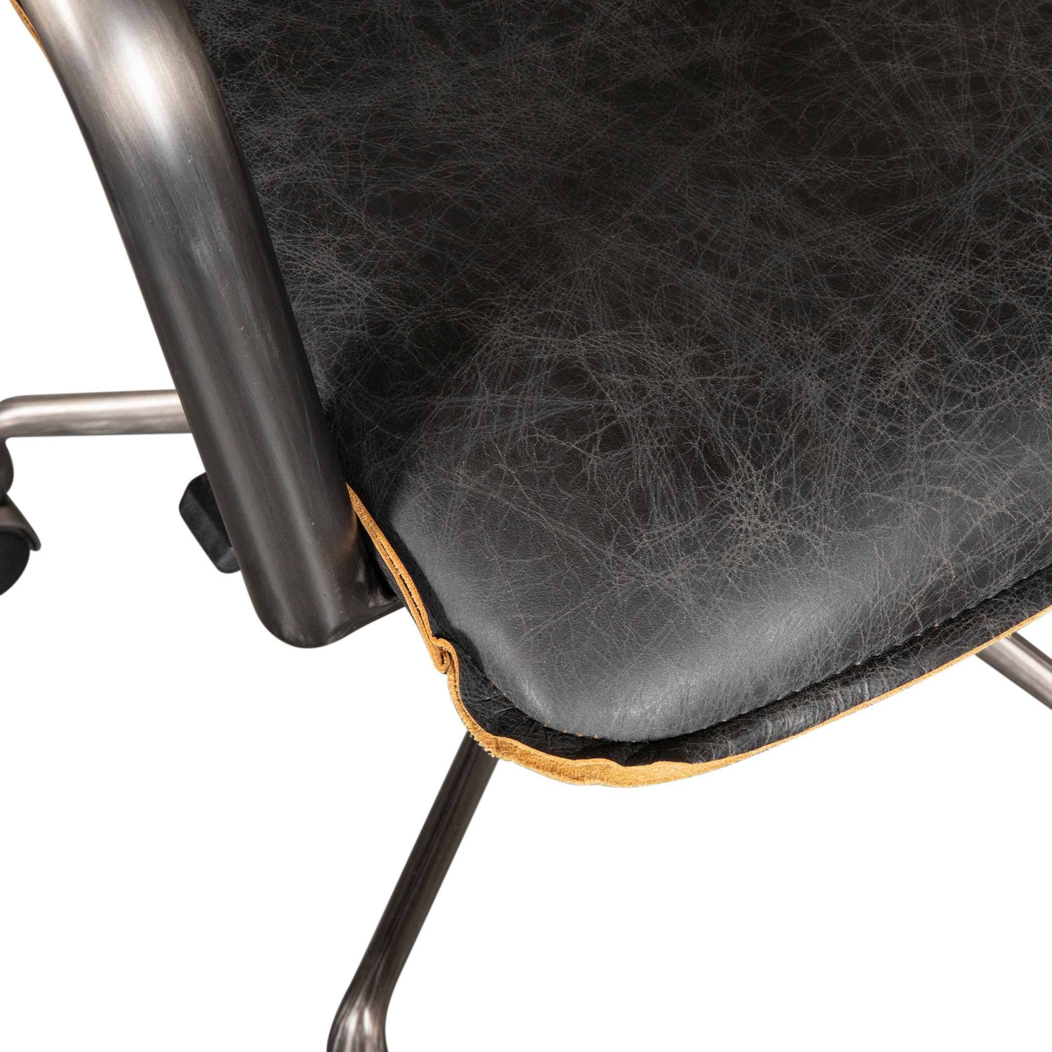 Portofino Swivel Office Chair in Antique Ebony Leather and Antique Zinc - Image 6