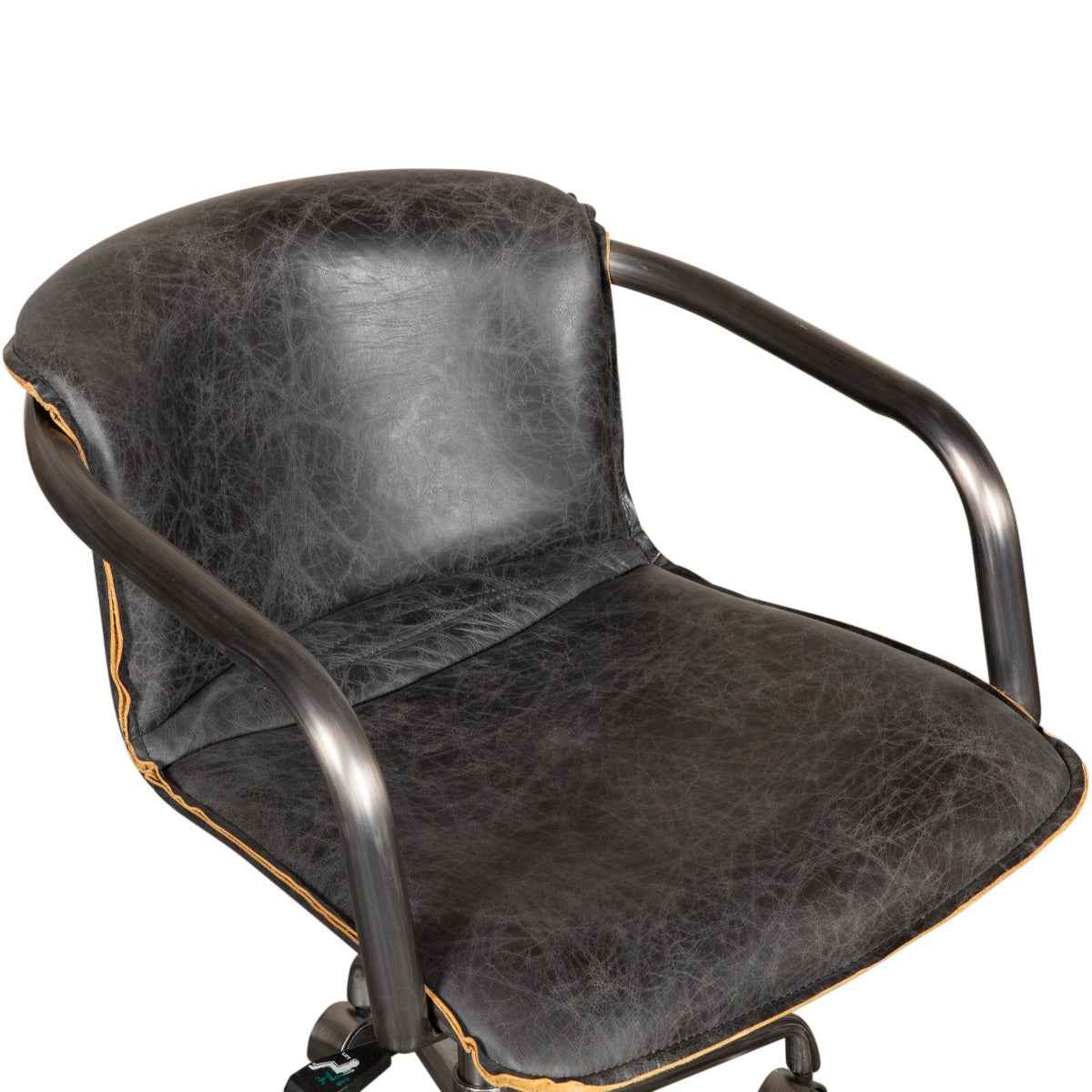 Portofino Swivel Office Chair in Antique Ebony Leather and Antique Zinc - Image 7
