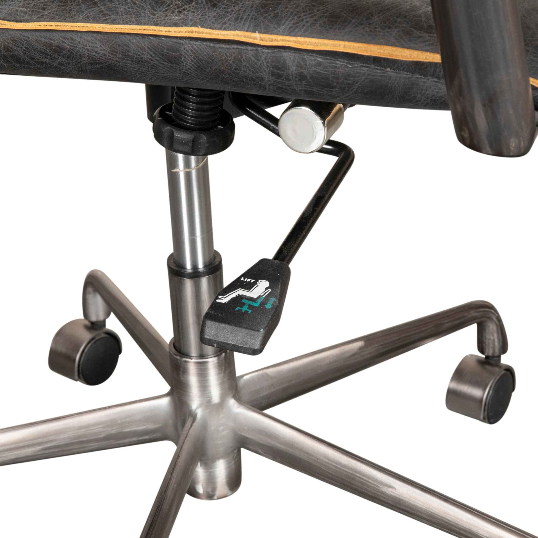Portofino Swivel Office Chair in Antique Ebony Leather and Antique Zinc - Image 8