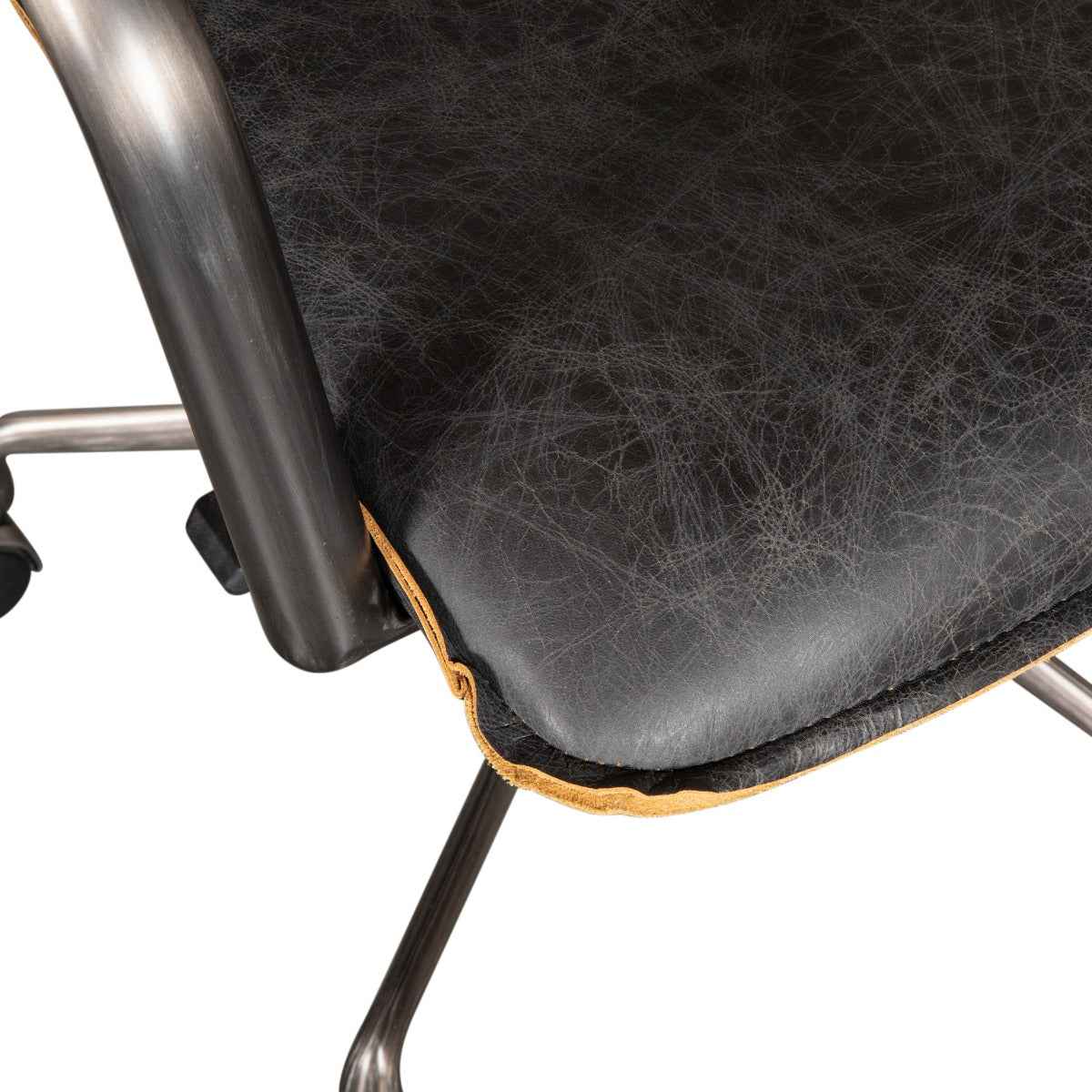 Portofino Swivel Office Chair in Antique Ebony Leather and Antique Zinc - Image 9