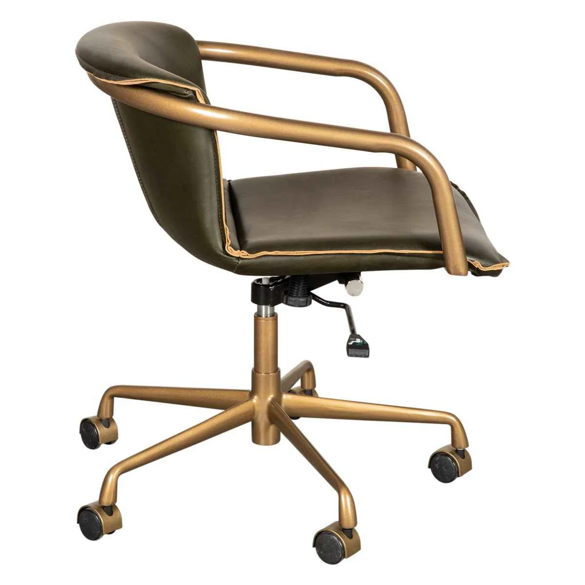 Portofino Swivel Office Chair in Emerald Green Leather and Antique Gold - Image 11
