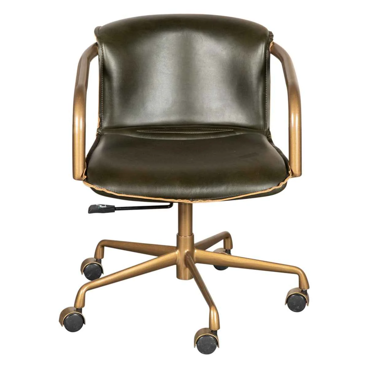 Portofino Swivel Office Chair in Emerald Green Leather and Antique Gold - Image 13
