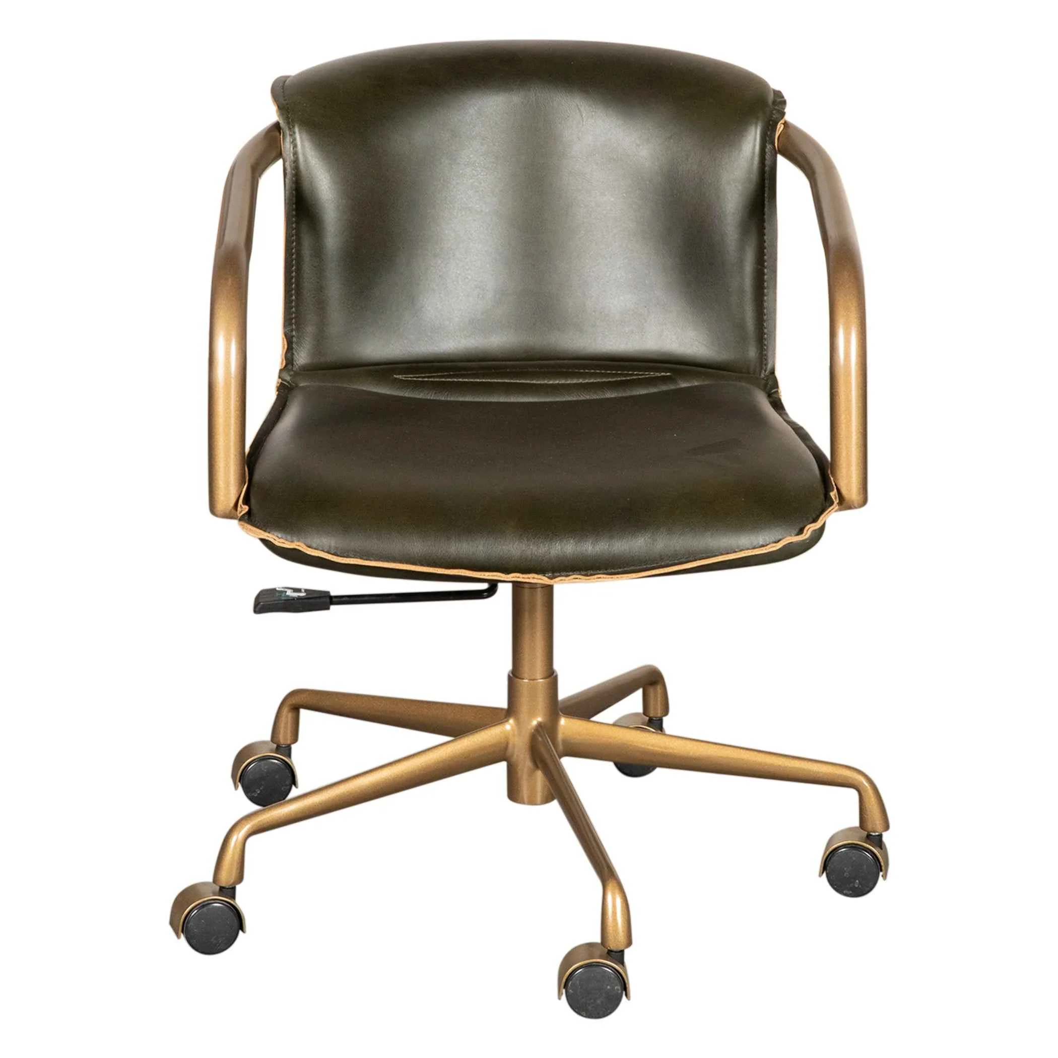 Portofino Swivel Office Chair in Emerald Green Leather and Antique Gold - Image 14