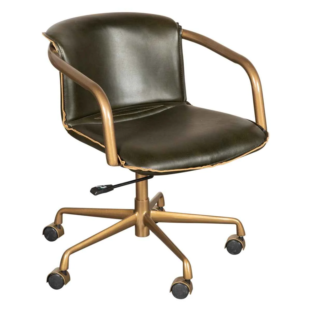 Portofino Swivel Office Chair in Emerald Green Leather and Antique Gold - Image 15