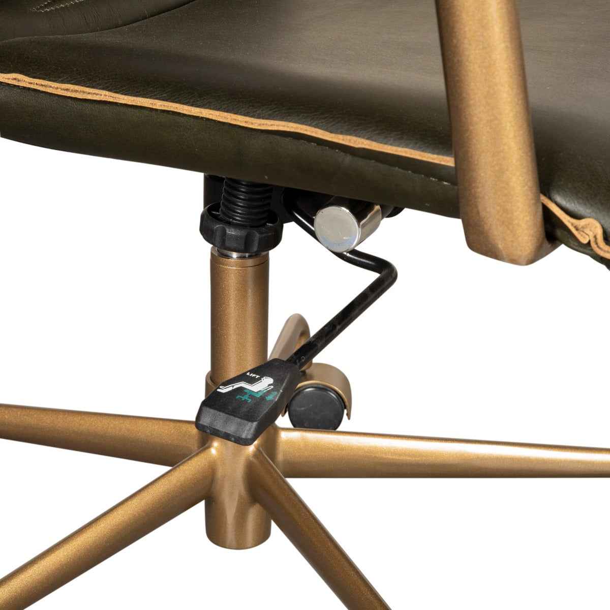 Portofino Swivel Office Chair in Emerald Green Leather and Antique Gold - Image 4