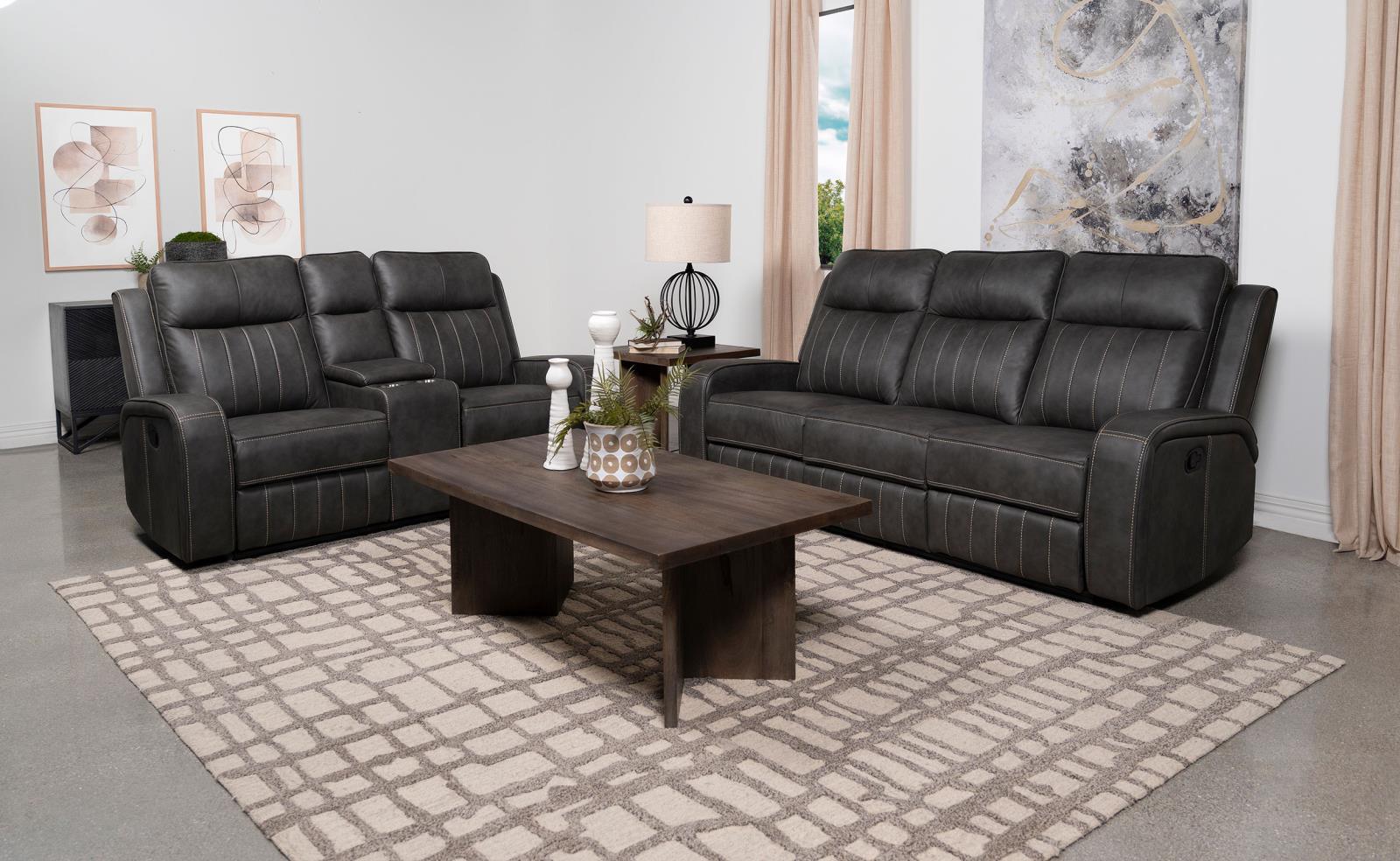 Raelynn Grey 2-Piece Upholstered Motion Reclining Sofa Set