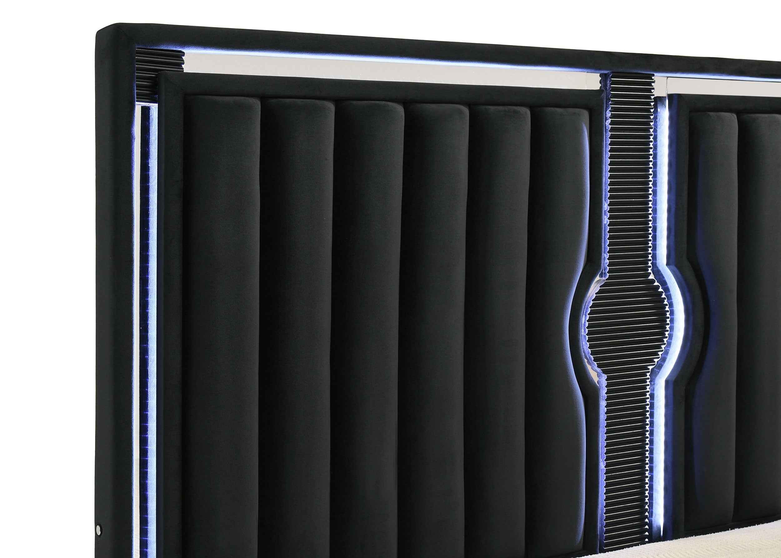 Ravenne Black 4-piece Velvet Upholstered Eastern King LED Bedroom Set - Image 11