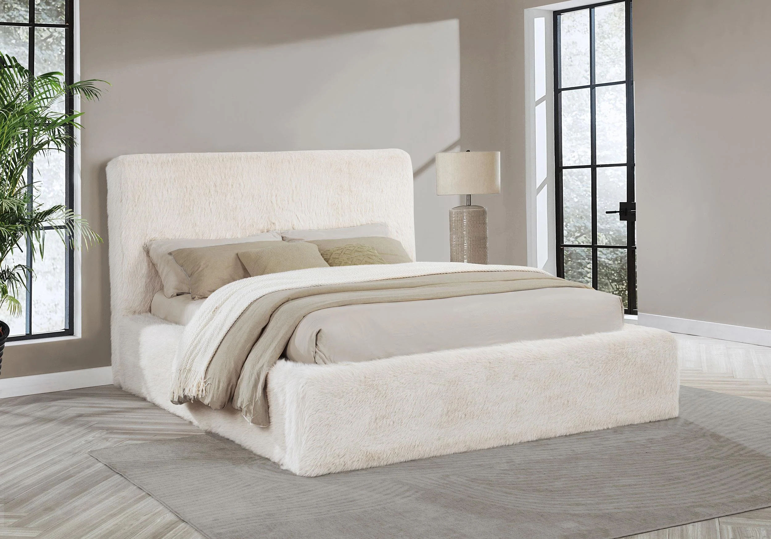Rebecca Cream Faux Fur Upholstered Queen Bed
