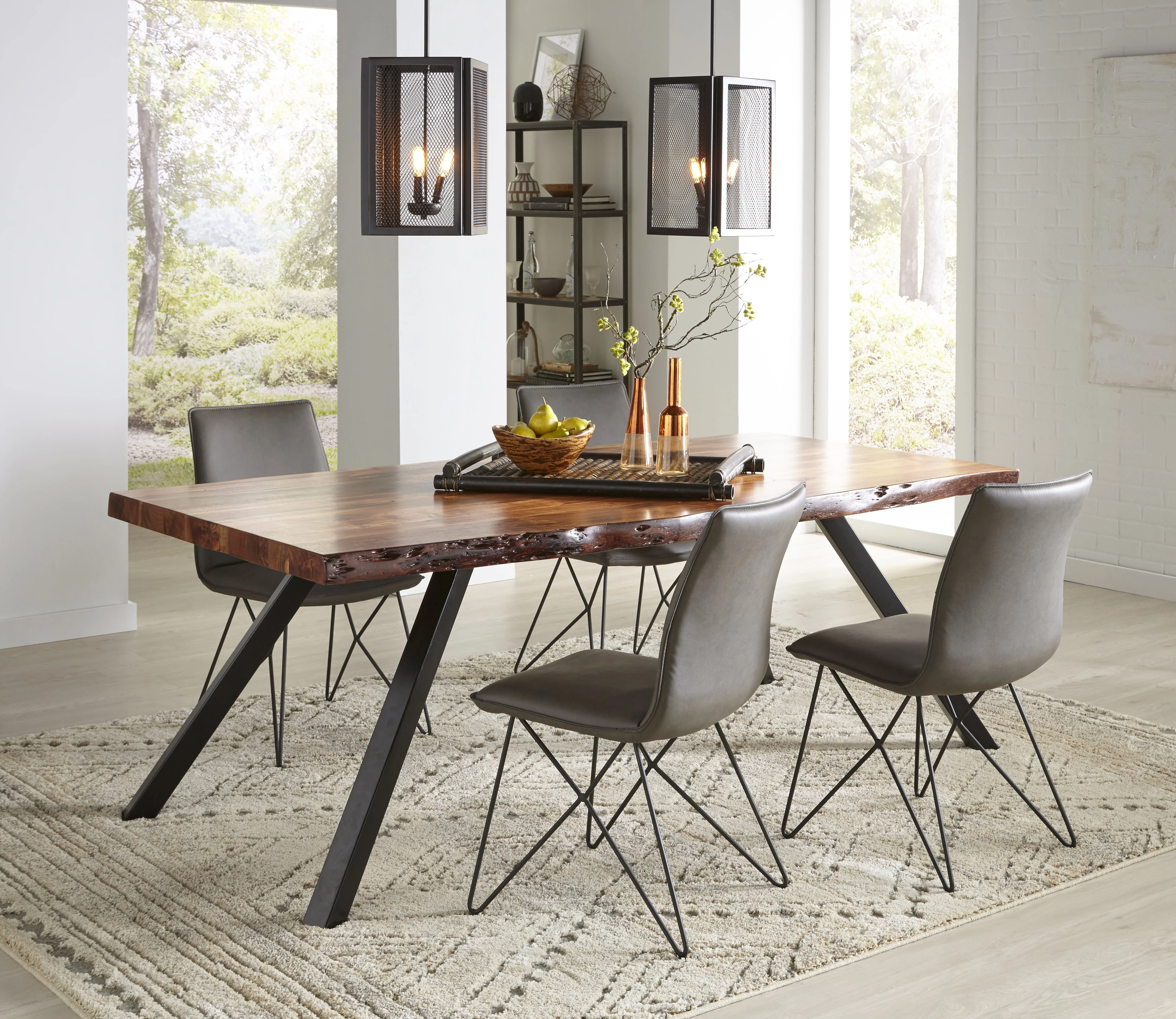 Reese Live Edge Solid Wood Metal Leg Dining Table in Natural Acacia - Image 2