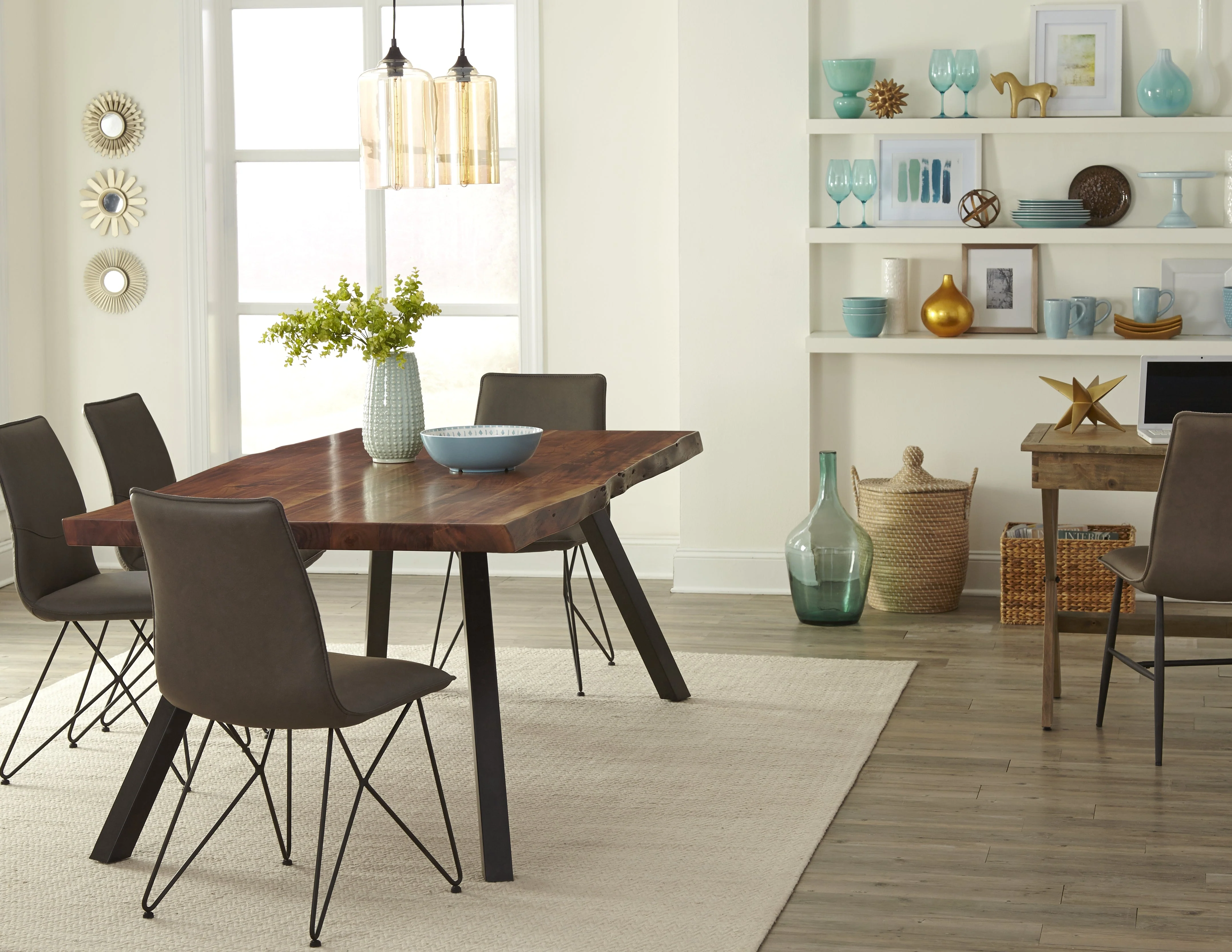 Reese Live Edge Solid Wood Metal Leg Dining Table in Natural Acacia - Image 3