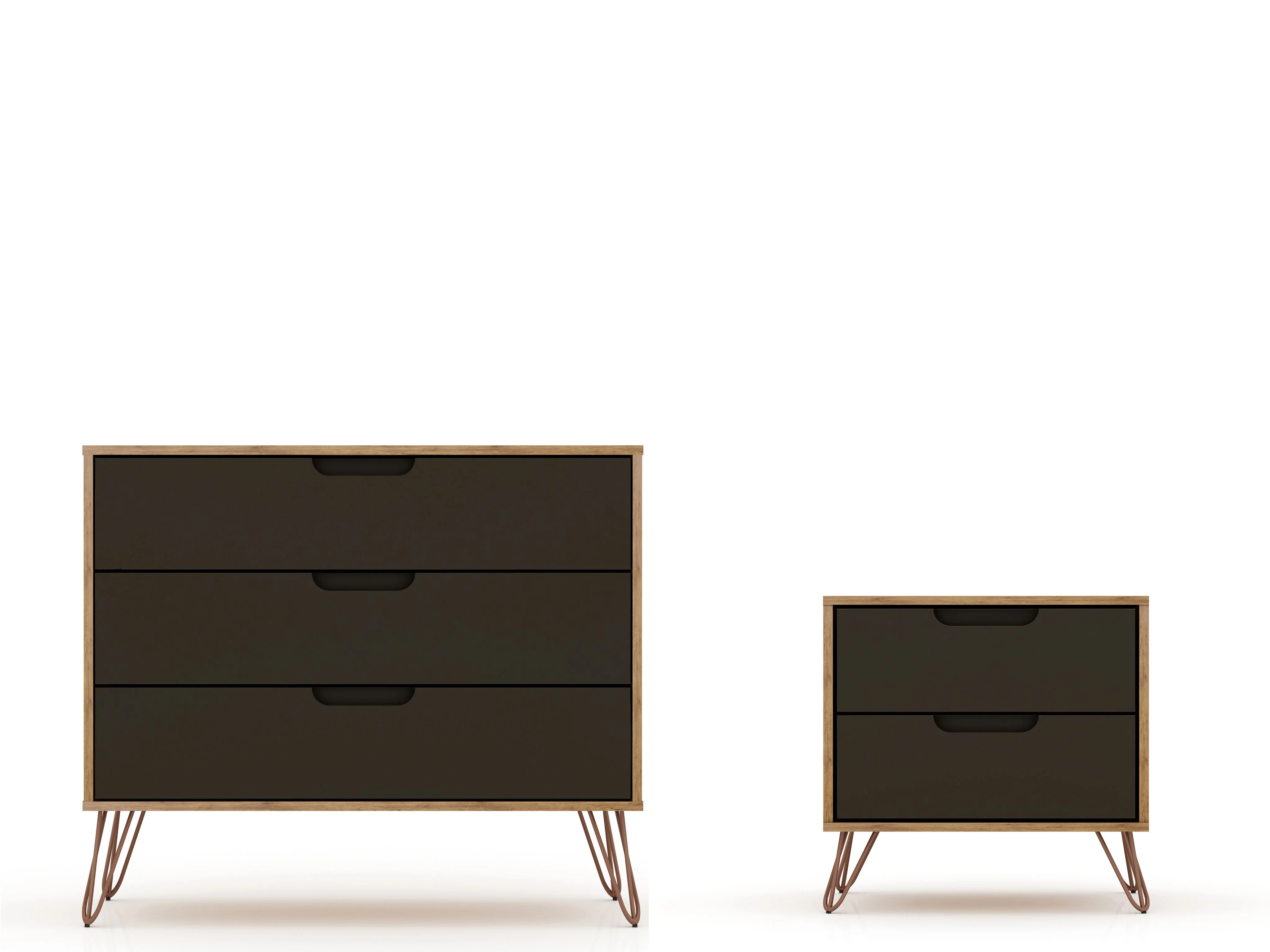 Rockefeller Dresser and Nightstand Set in Nature and Textured Grey