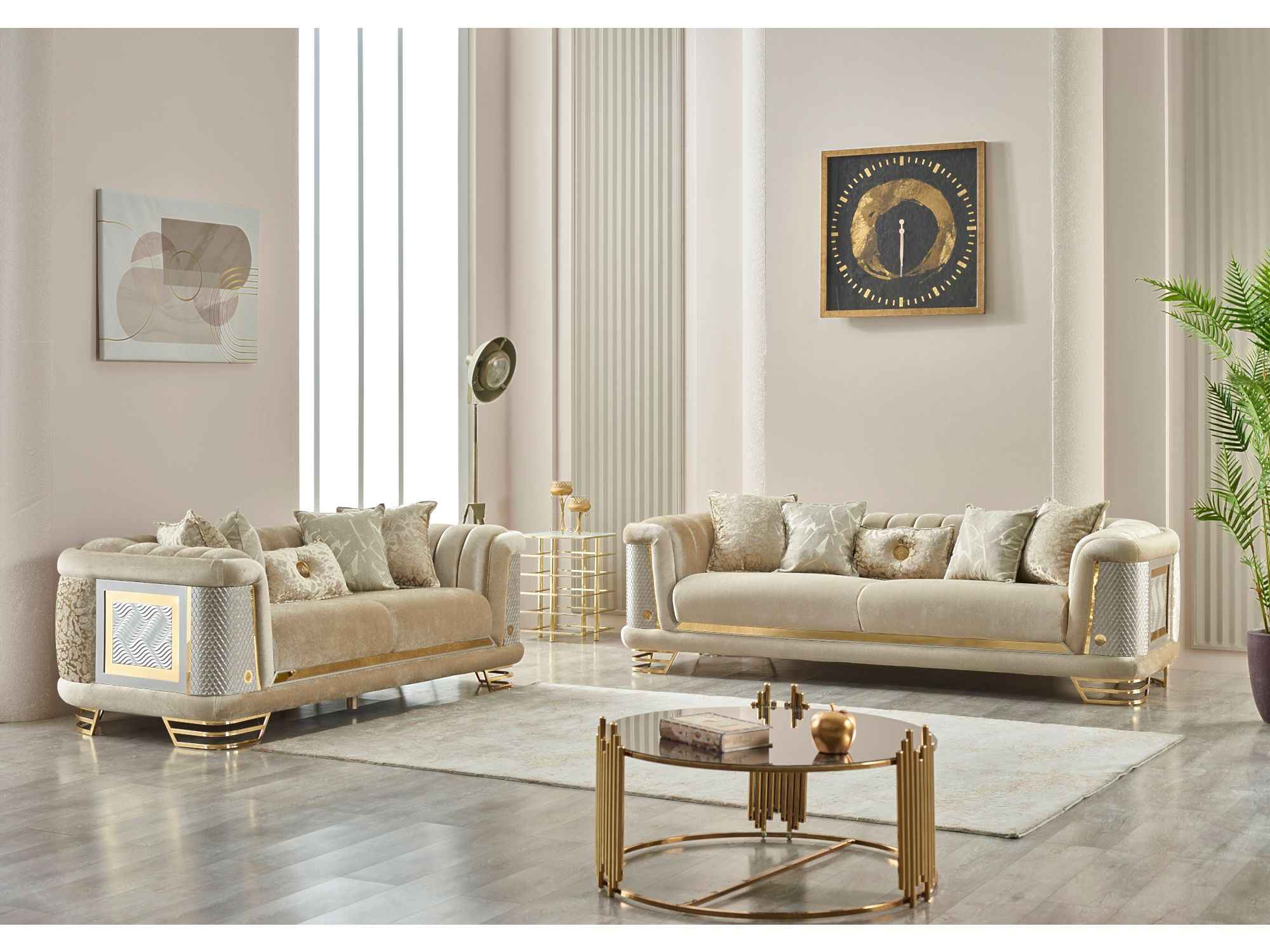 Romans Beige 3-pieces (Sofa & Loveseat & Chair) Living Room Set - Image 2