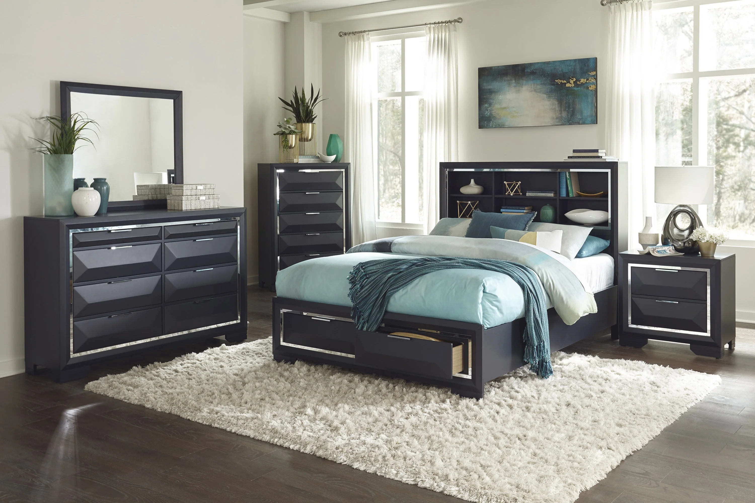 Rosemont Midnight Blue Storage Platform Bedroom Set