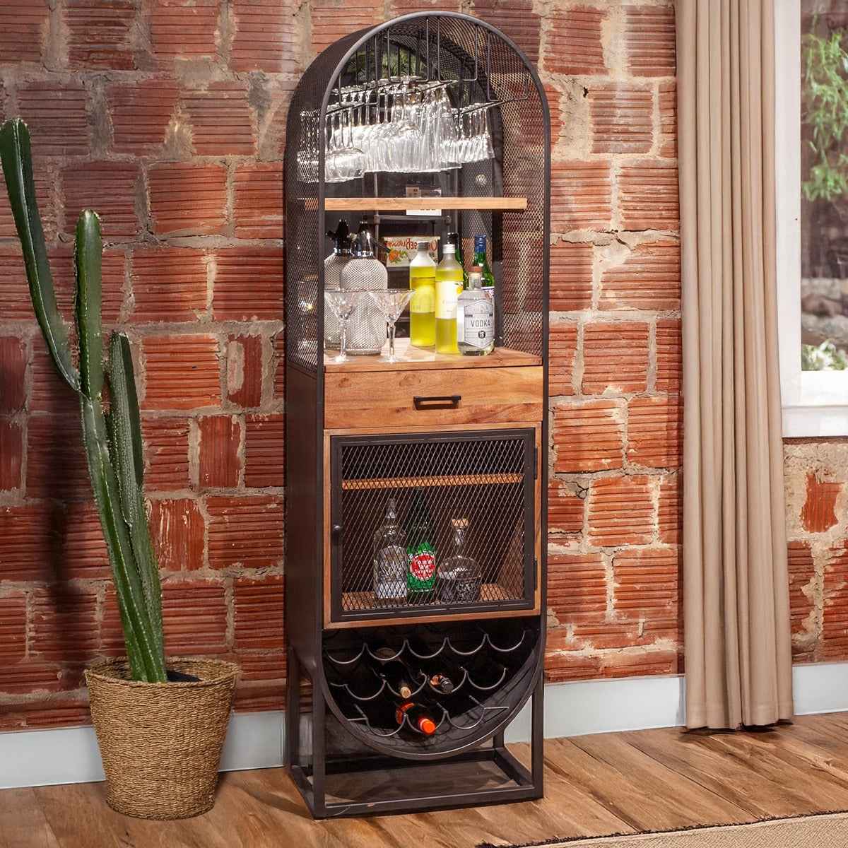 Roswell 23" Bar Cabinet in Natural Mango Wood and Iron
