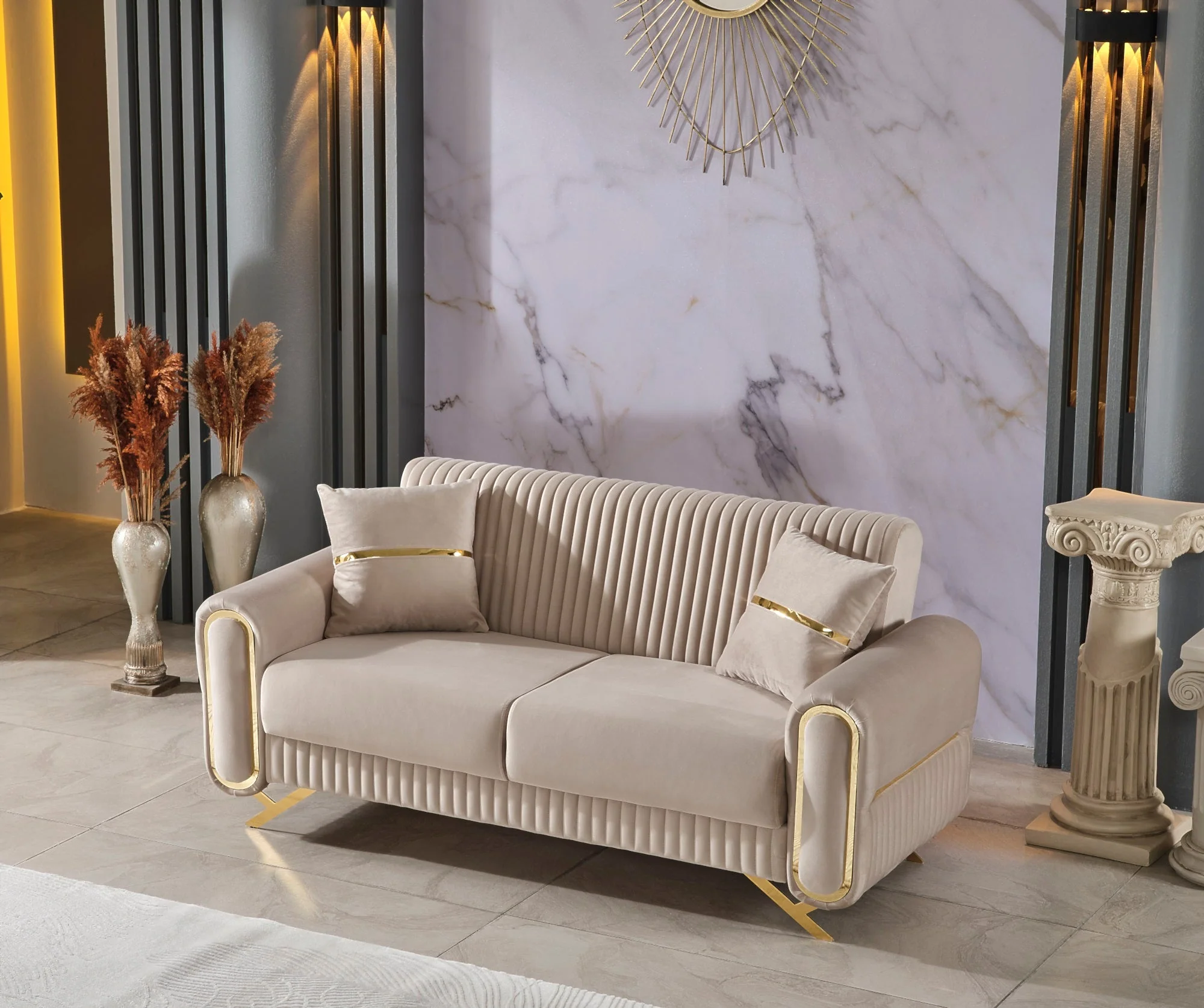 Royal 3-pieces (Sofa & Loveseat & Chair) Livingroom Set Beige - Image 12
