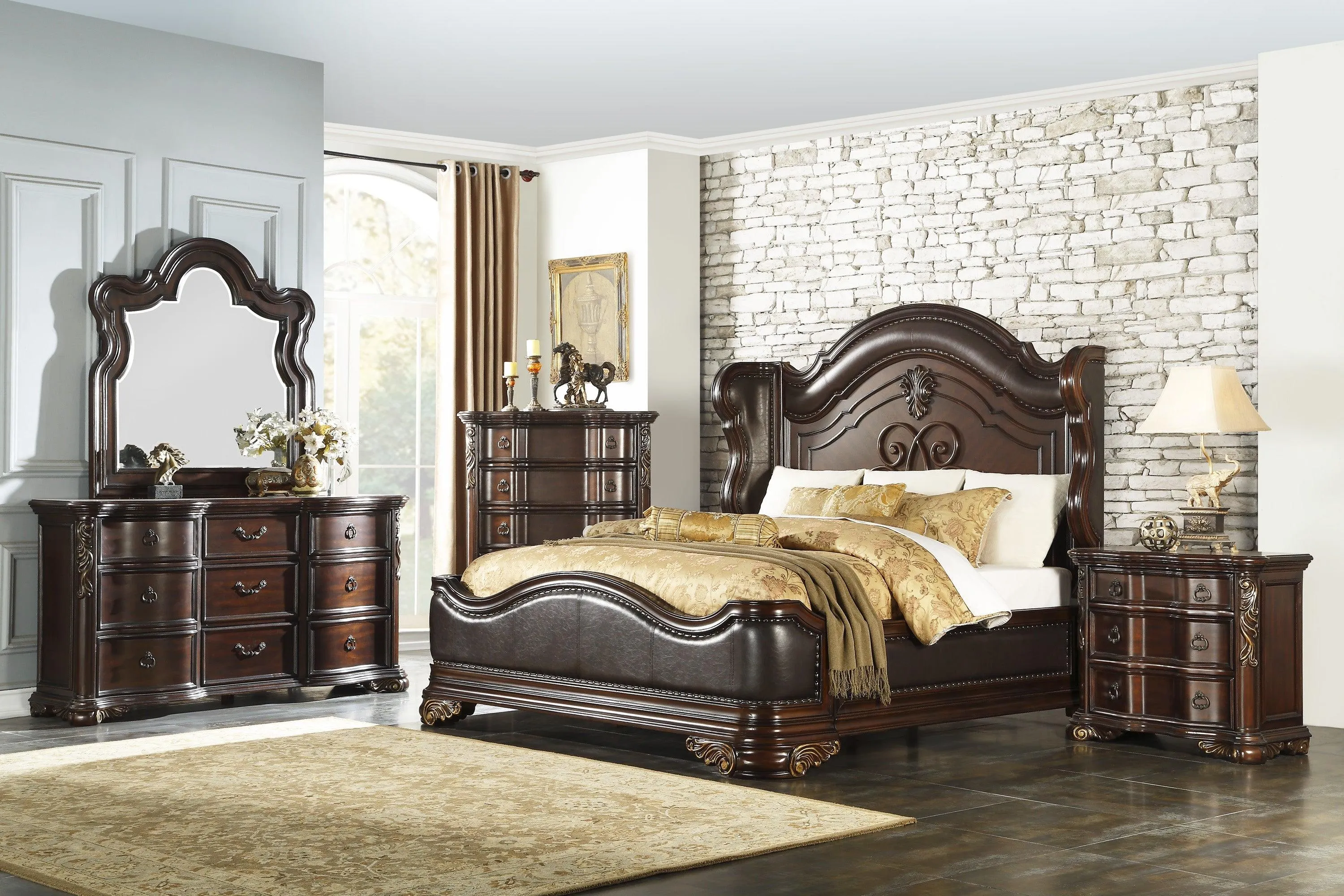 Royal Highlands Rich Cherry Queen Upholstered Panel Bed - Image 2