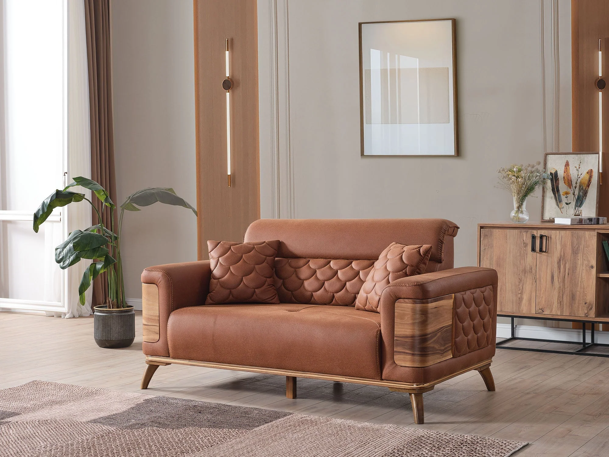 Ruby Brick Convertible Loveseat - Image 5