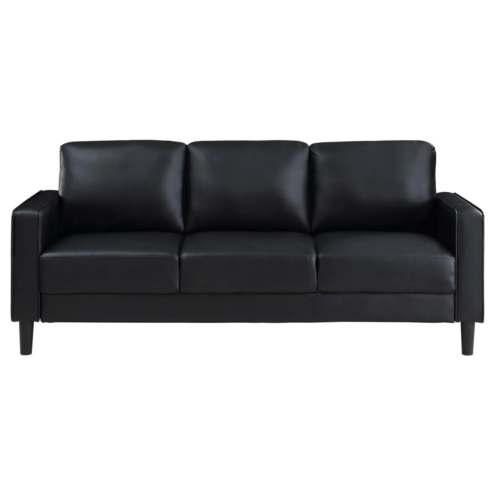 Ruth Black Upholstered Track Arm Faux Leather Sofa