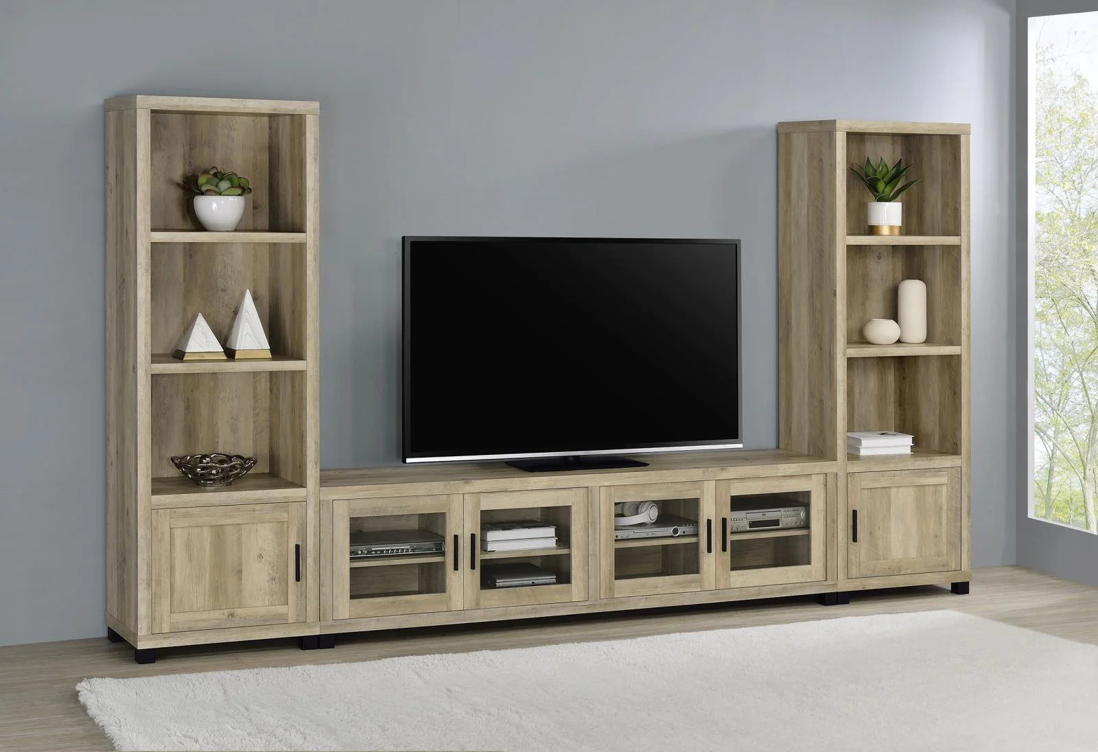 Sachin Antique Pine 3-piece Entertainment Center With 79" TV Stand