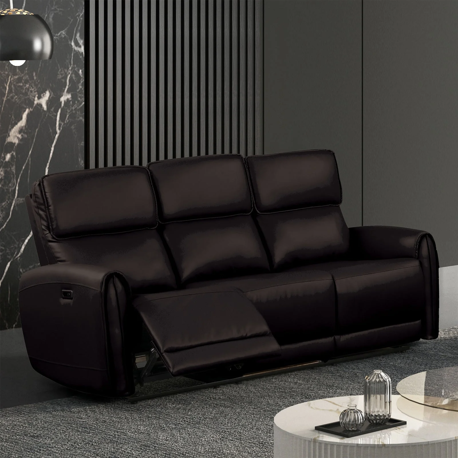Schlieren Black Leatherette Reclining Living Room Set - Image 2
