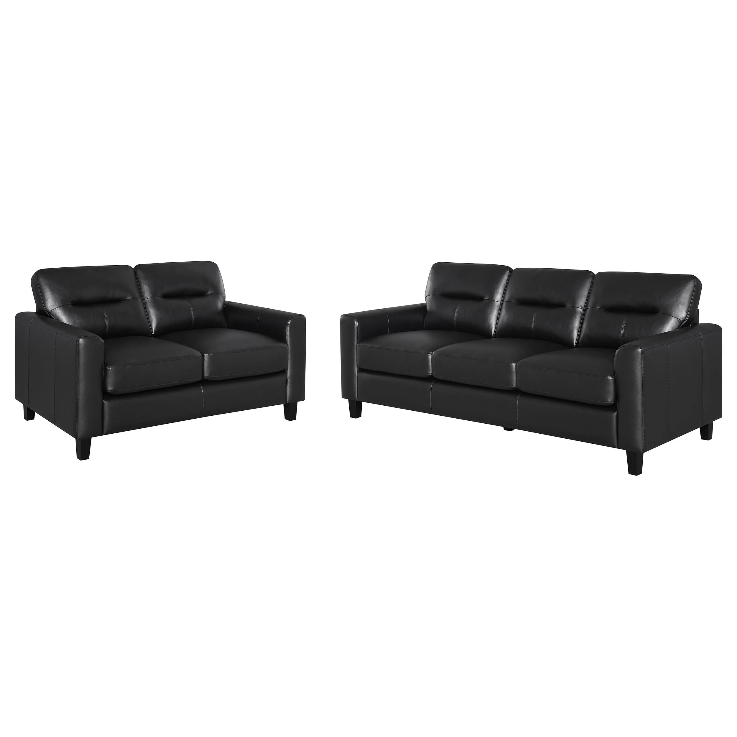 Scotland 2-piece Faux Leather Upholstered Sofa Set Black - Image 2
