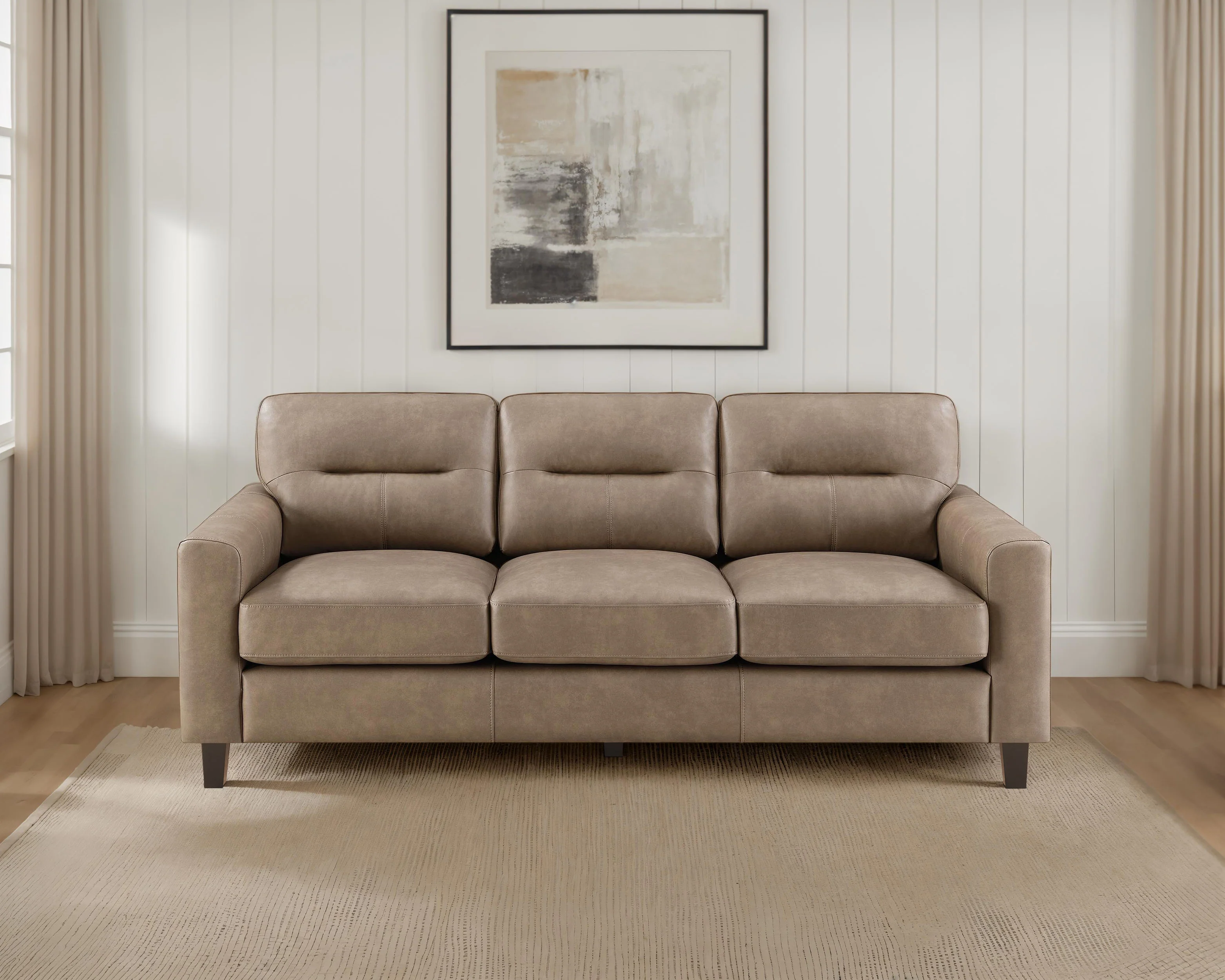 Scotland Brown Faux Leather Upholstered Track Arm Sofa