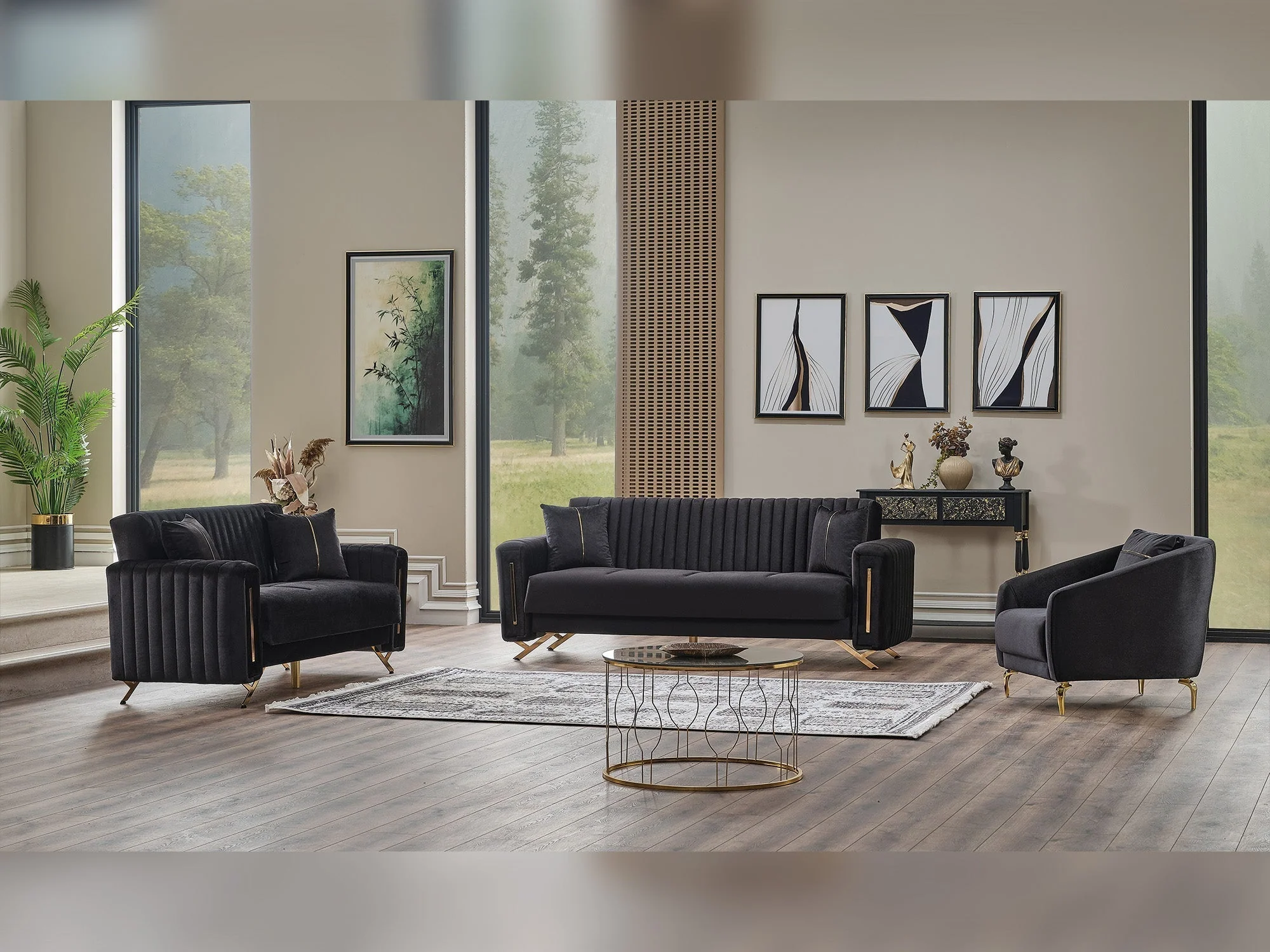 Senfoni Black 3-pieces (Sofa & Loveseat & Chair) Living Room Set