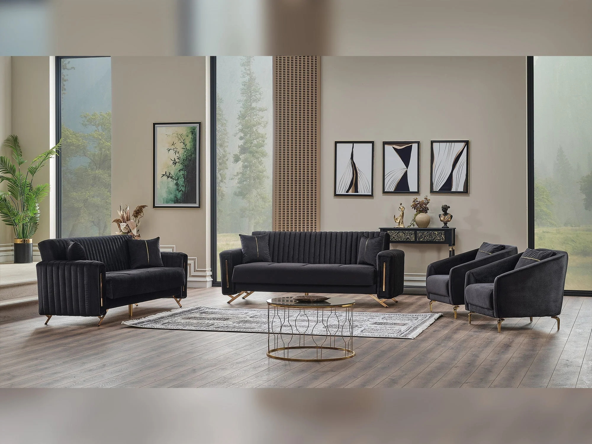 Senfoni Black 3-pieces (Sofa & Loveseat & Chair) Living Room Set - Image 2