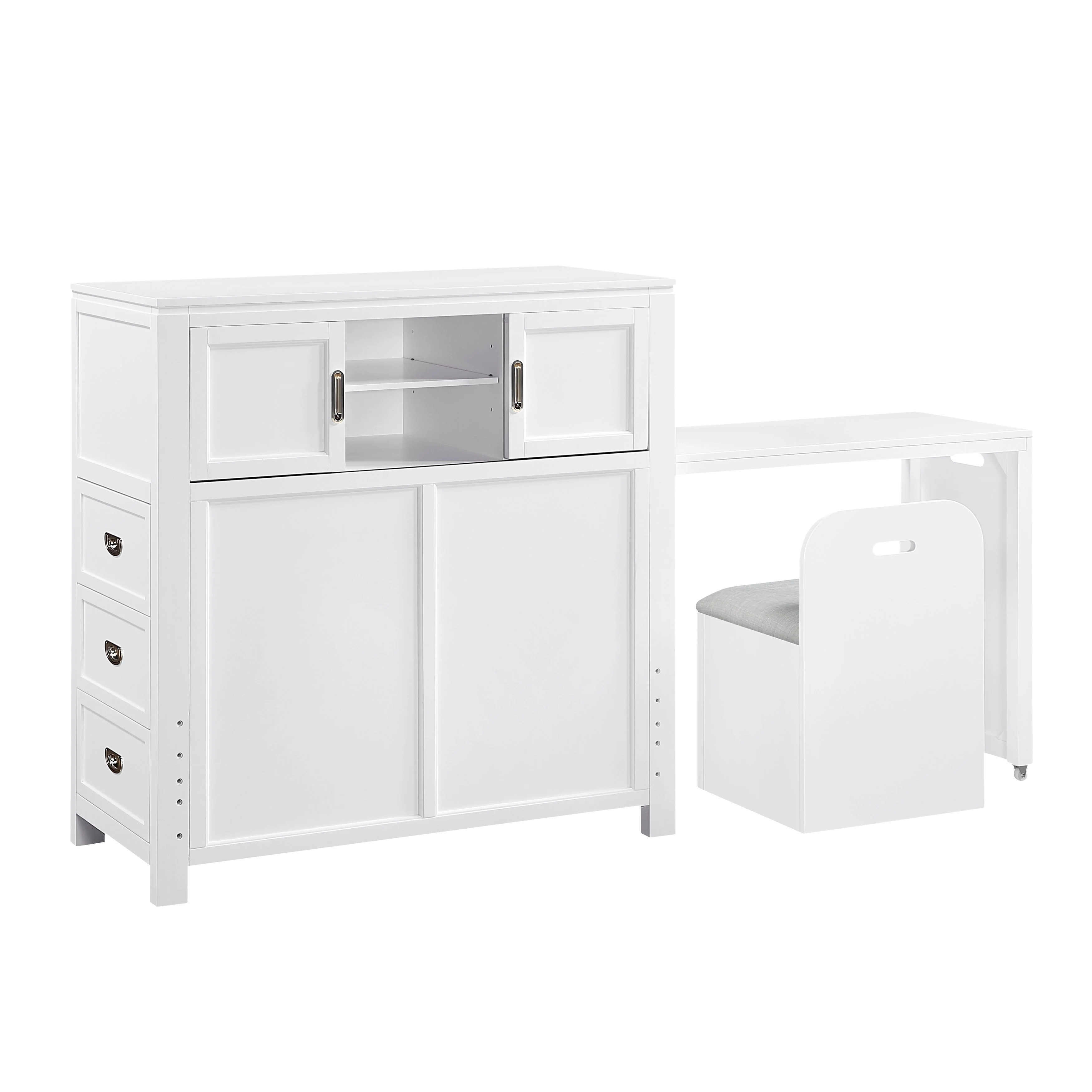 Sloane White Twin Bookcase Bed with Hidden Desk, Stool and Storage Bench - Image 39