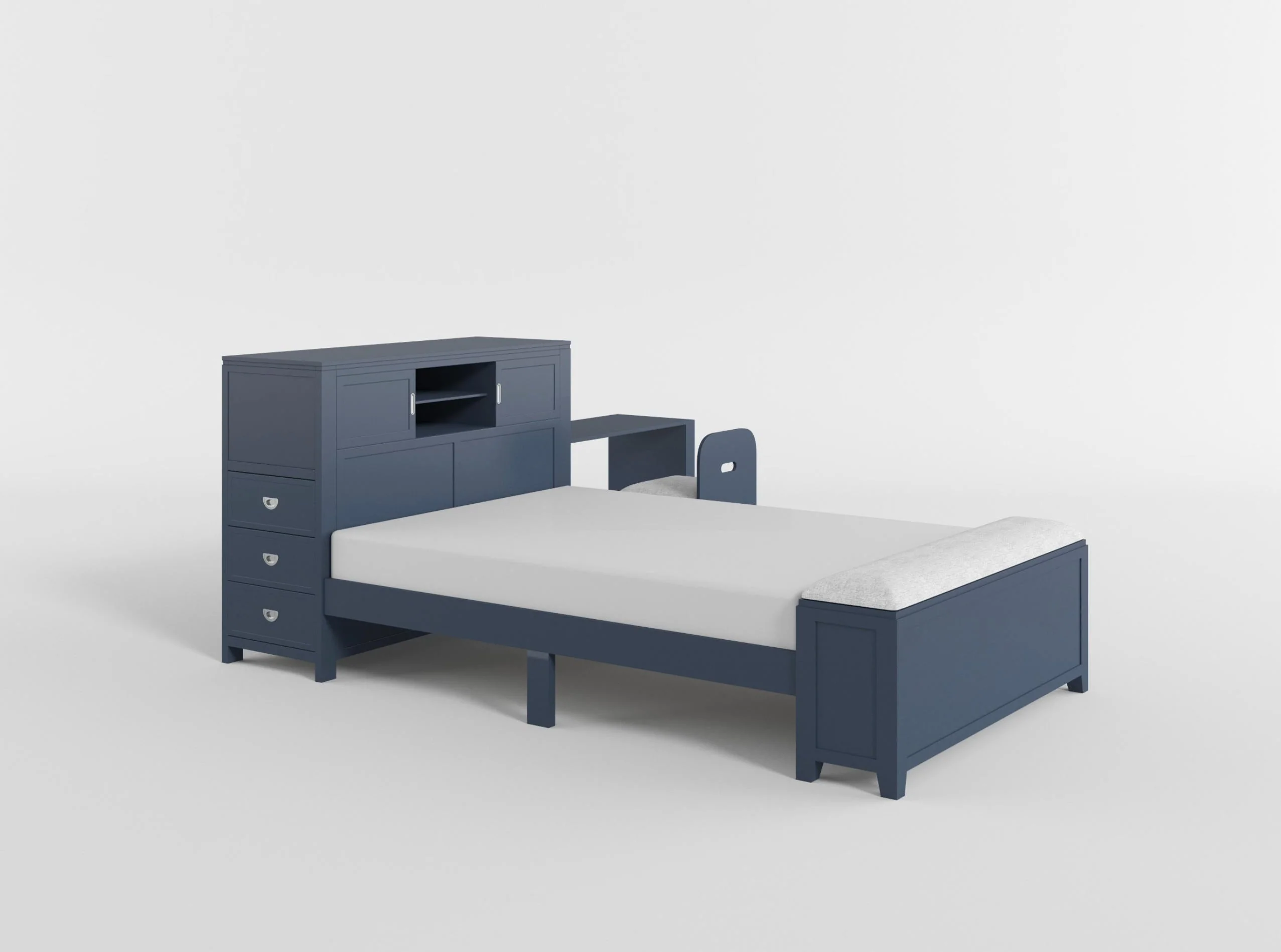 Sloane White Twin Bookcase Bed with Hidden Desk, Stool and Storage Bench - Image 40