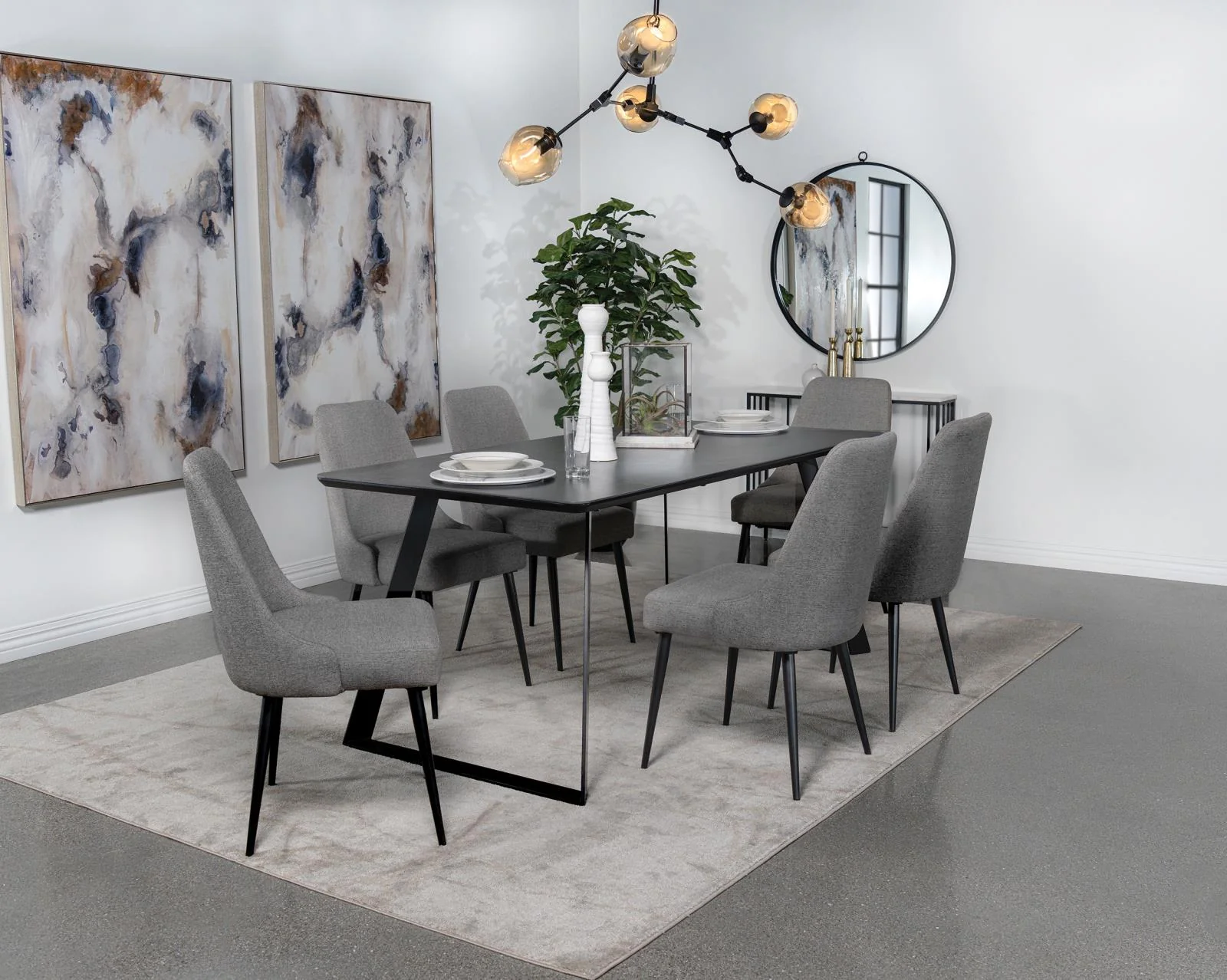 Smith Black/Gunmetal 7-Piece Rectangular Dining Set with Ceramic Table Top