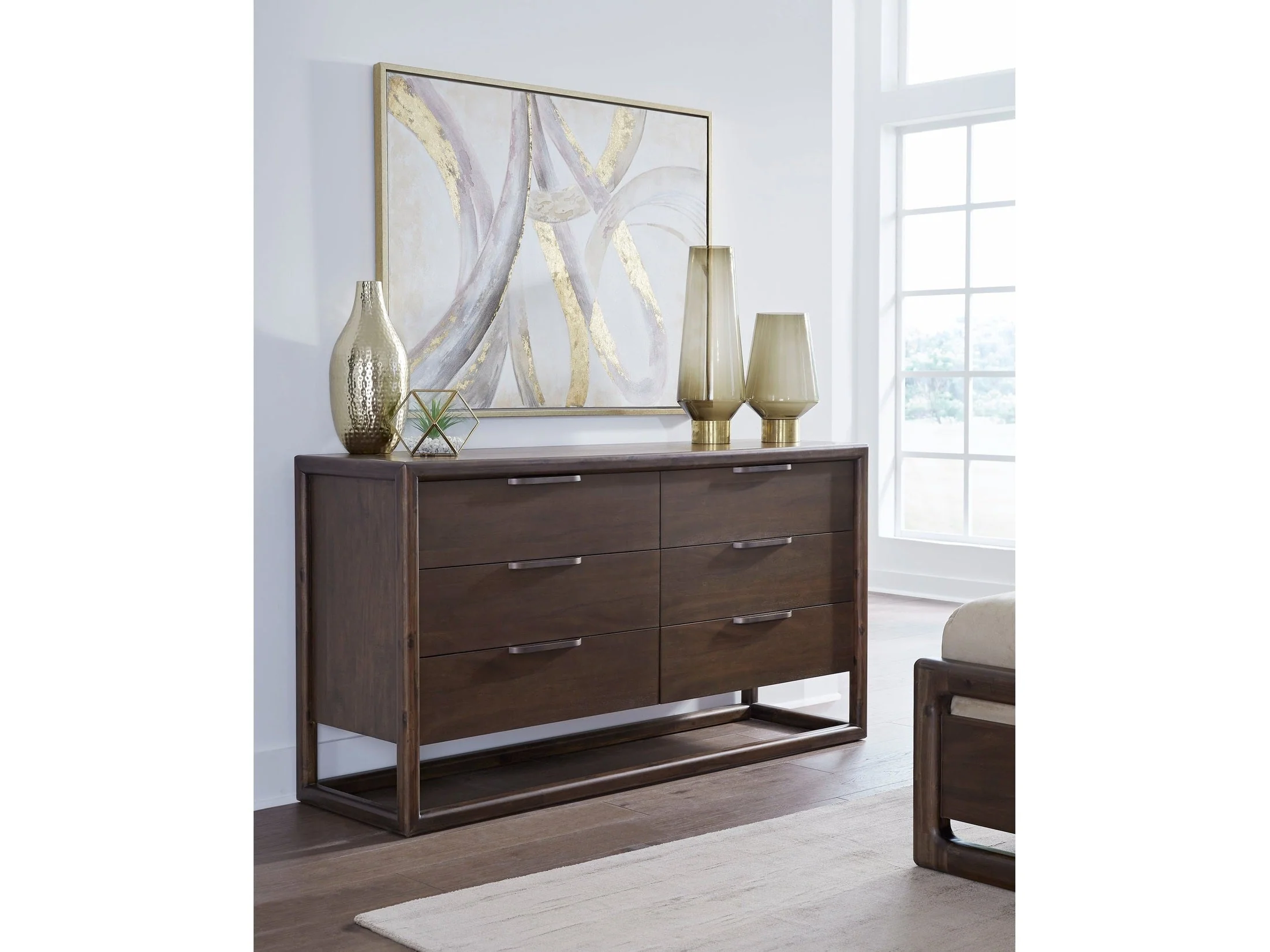 Sol Six Drawer Acacia Wood Dresser in Brown Spice