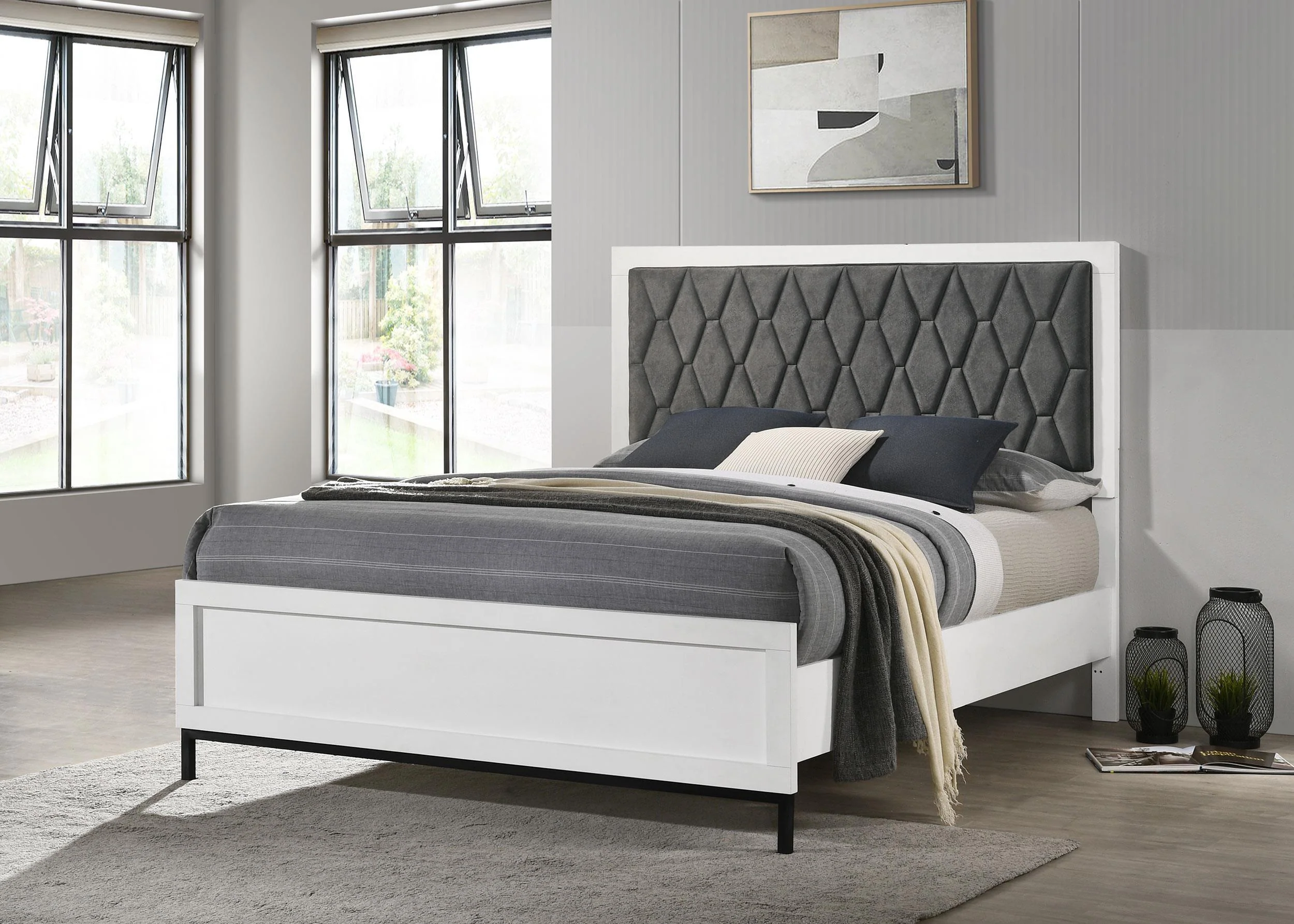 Sonora White Queen Upholstered Panel Bed