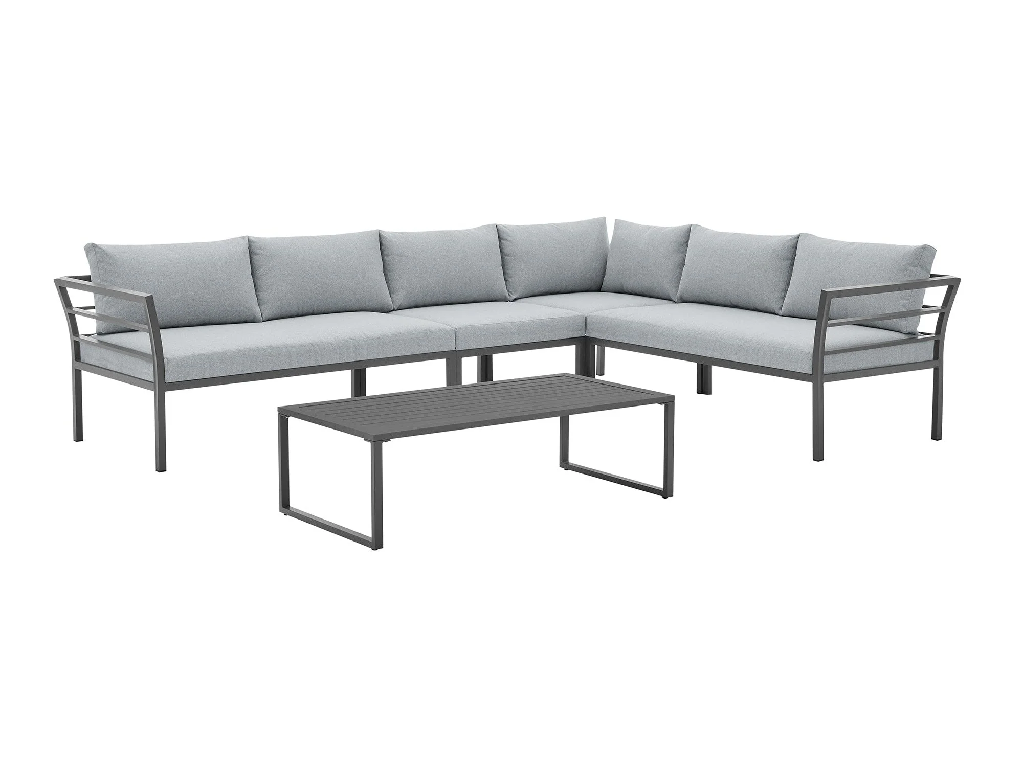 Sunnyside Corner Patio Conversation Set with Table in Grey on Grey