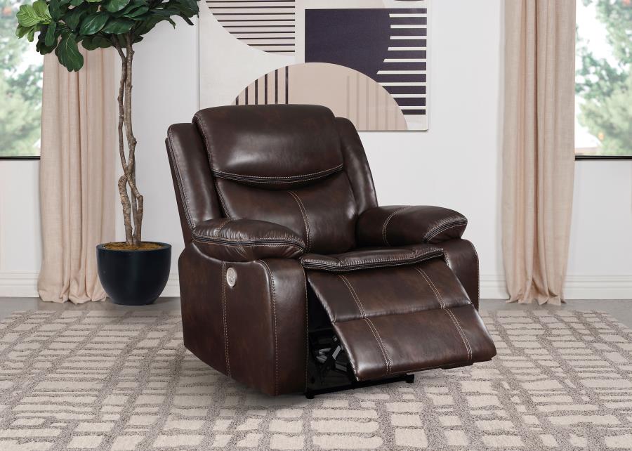 Sycamore Dark Brown Upholstered Power Recliner Chair - Image 2