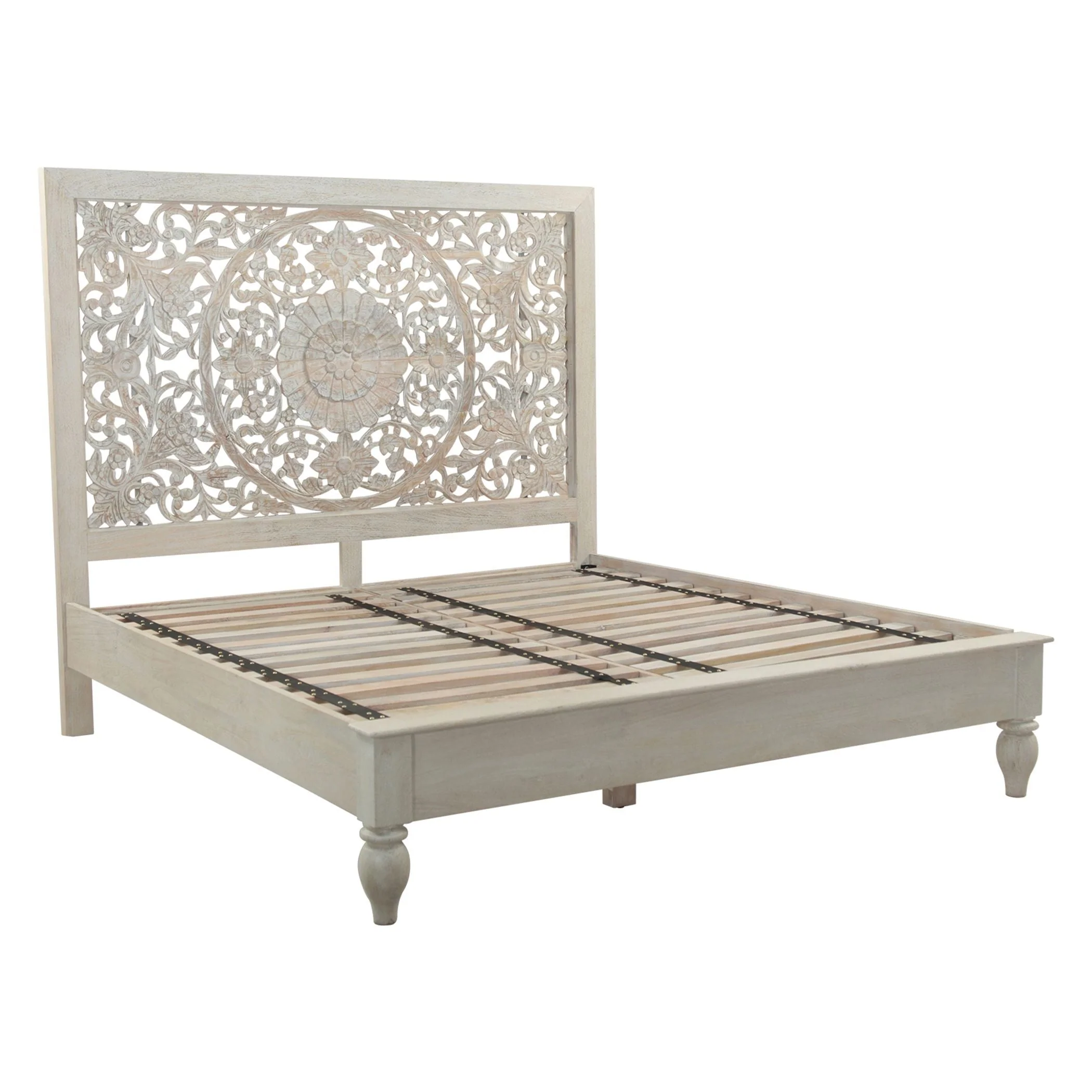 Taj Queen Bed in Hand Carved Heirloom White
