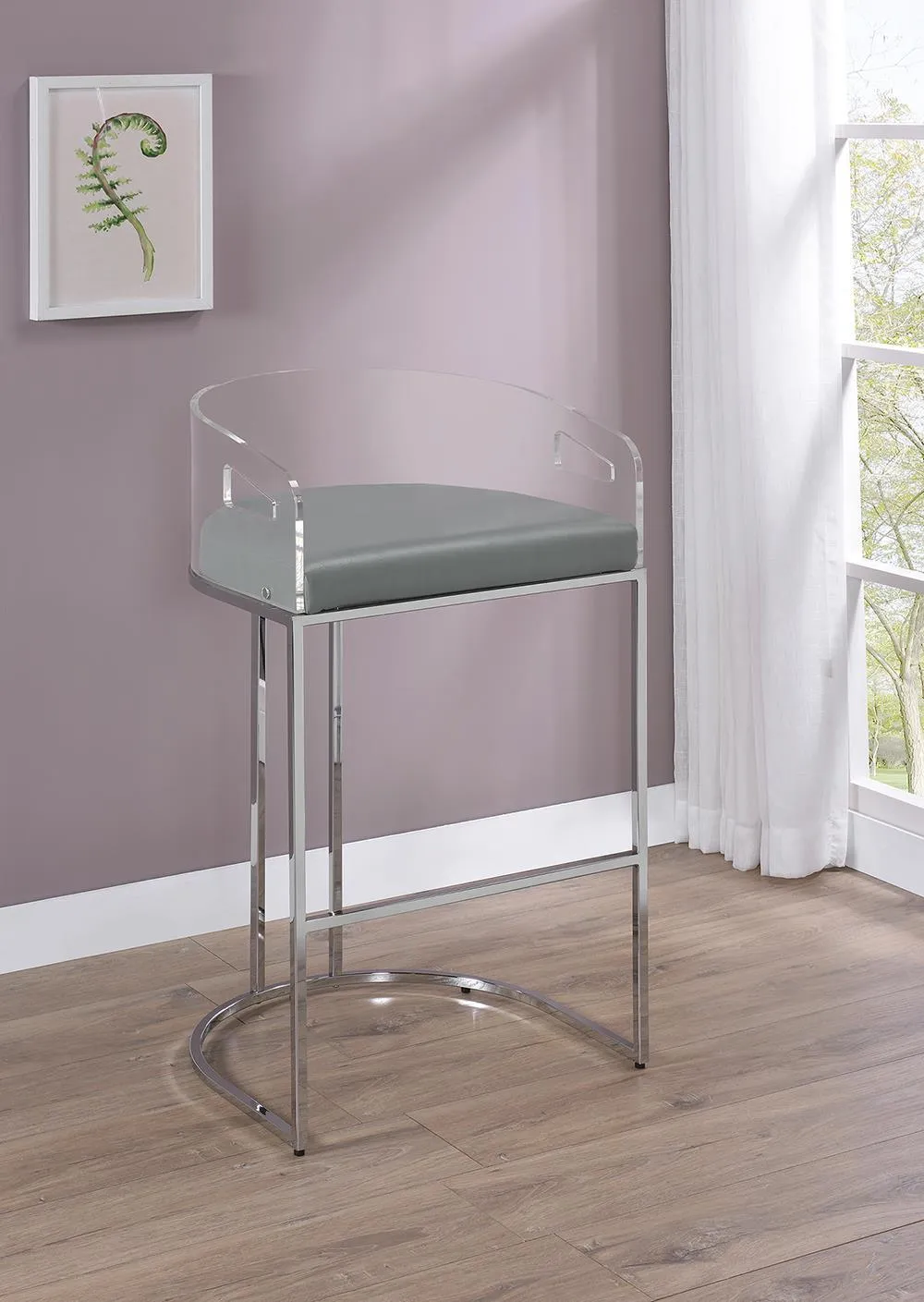 Thermosolis Gray and Chrome Acrylic Back Bar Stools, Set of 2 - Image 2