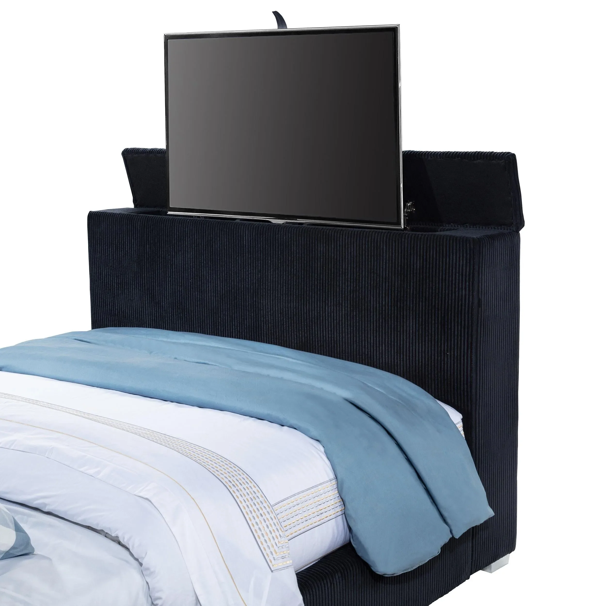 Tisdall Black Eastern King Flame Visualizer Wingback TV Bed - Image 10