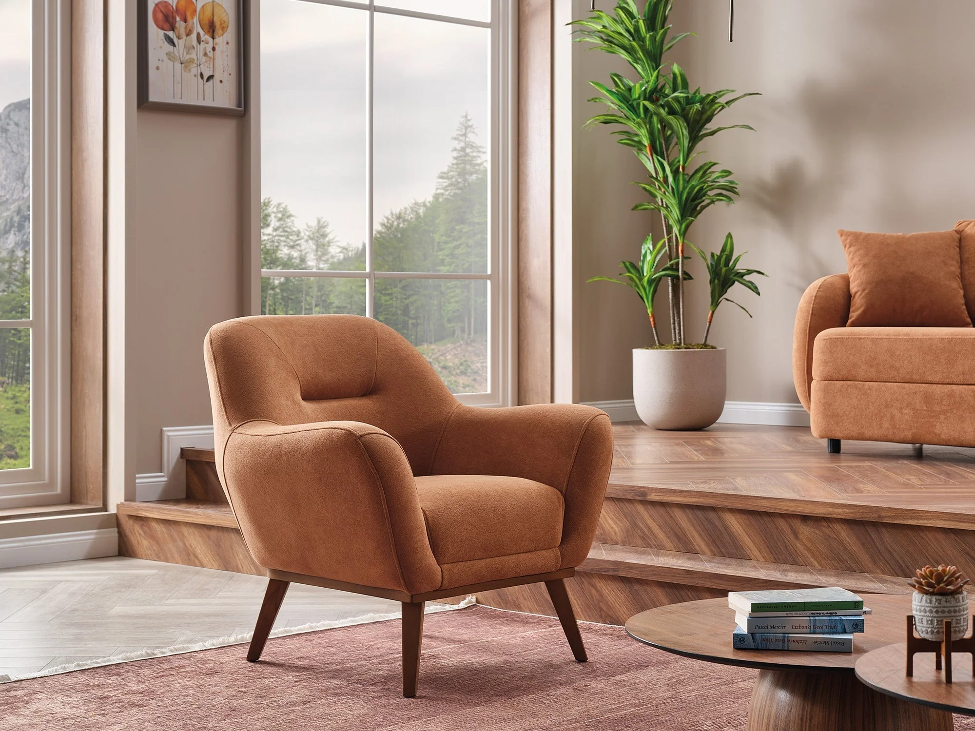 Toscana 4-pieces (4 Seater Sofa & 3 Seater Sofa & 2 Chair) Living Room Set Orange - Green - Image 14