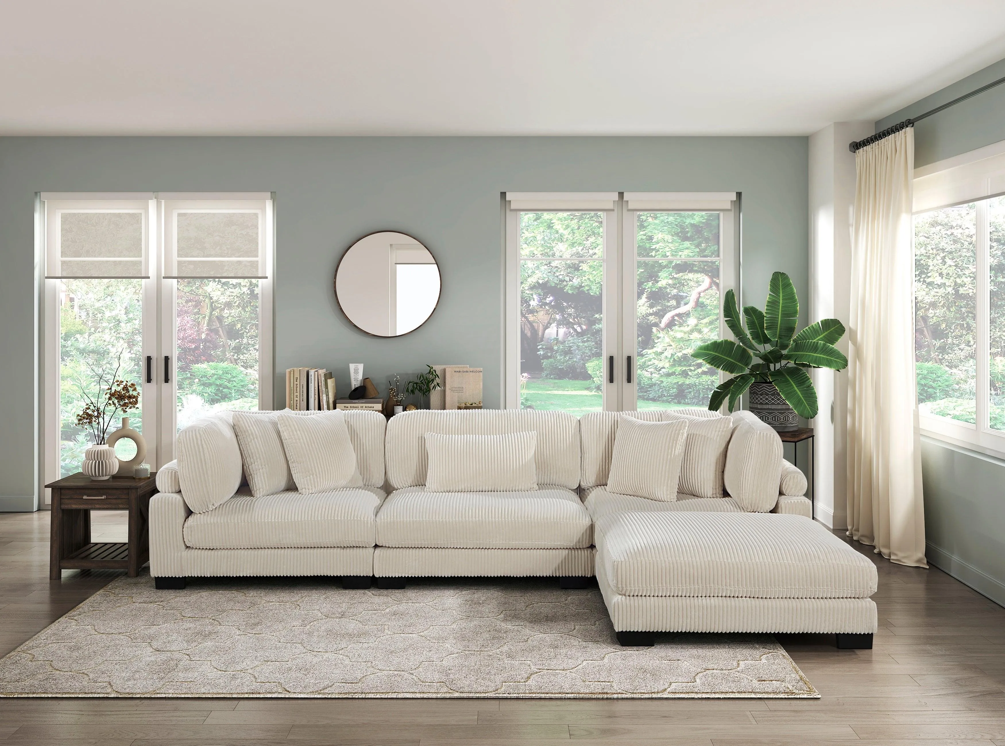 Traverse Beige Corduroy Corner Seat - Image 6