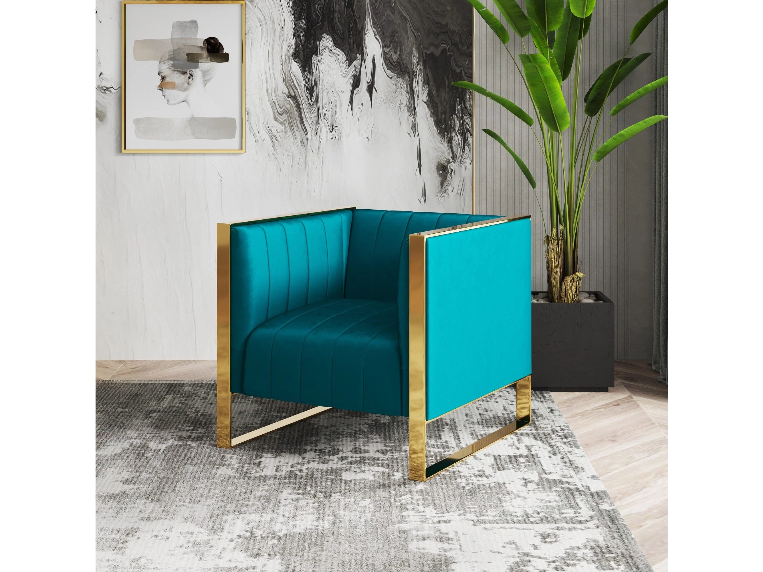 Trillium Accent Chair in Teal and Gold (set of 2)