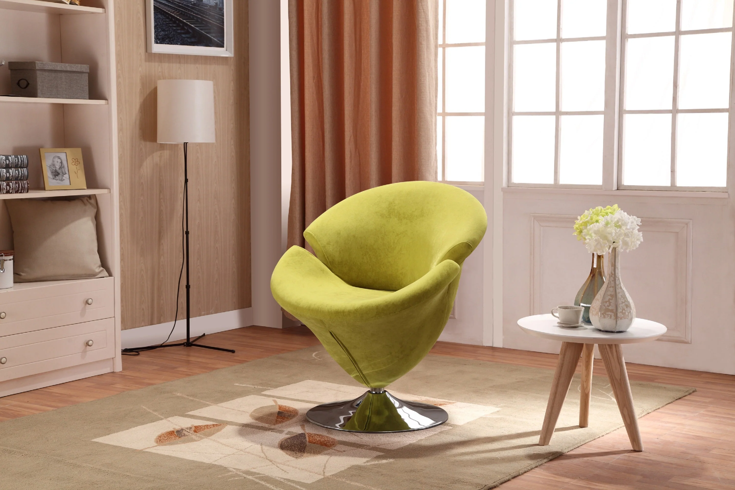 Tulip Swivel Accent Chair in Green and Polished Chrome - Image 2