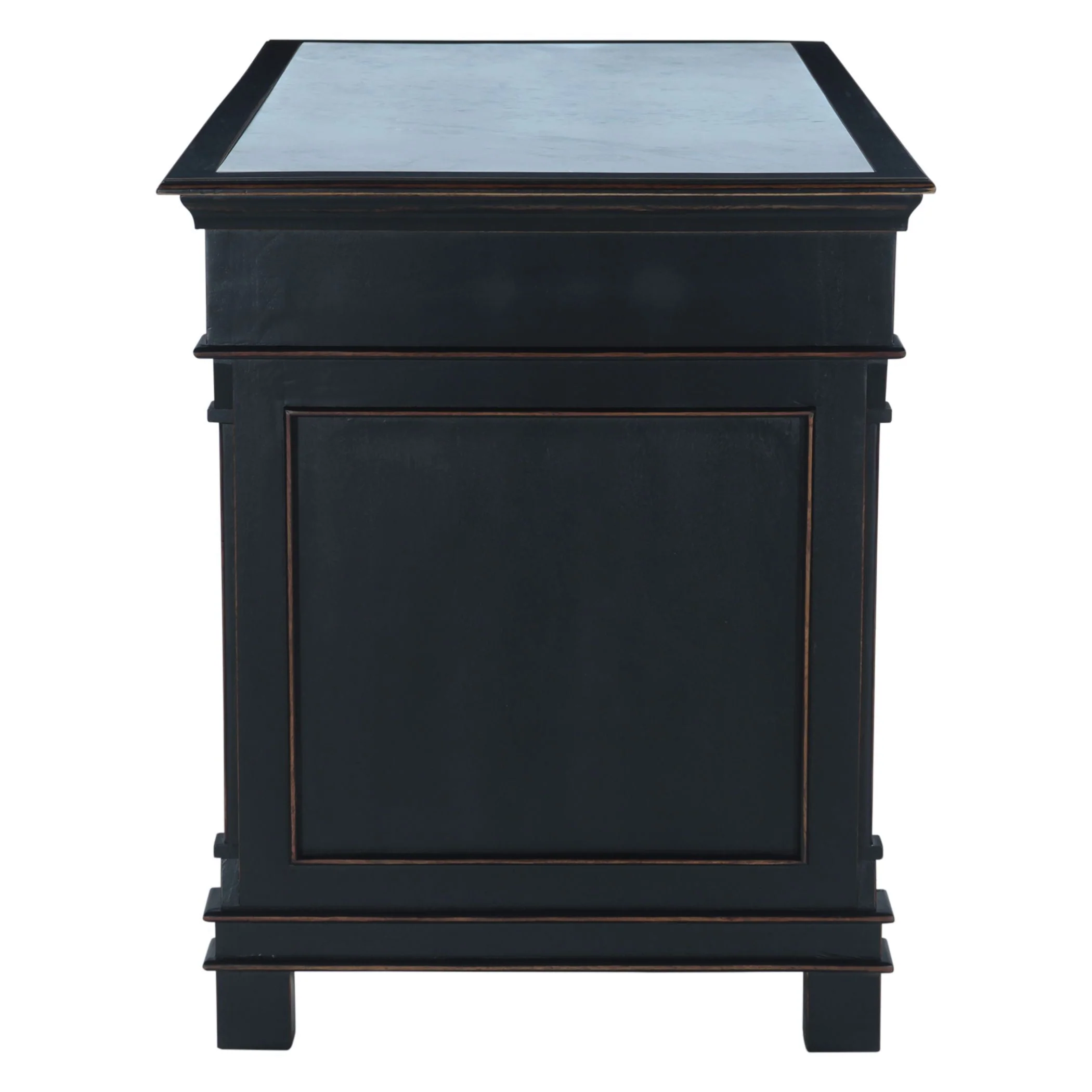 Turin 58" Kitchen Island in Distressed Black with White Marble Top - Image 13
