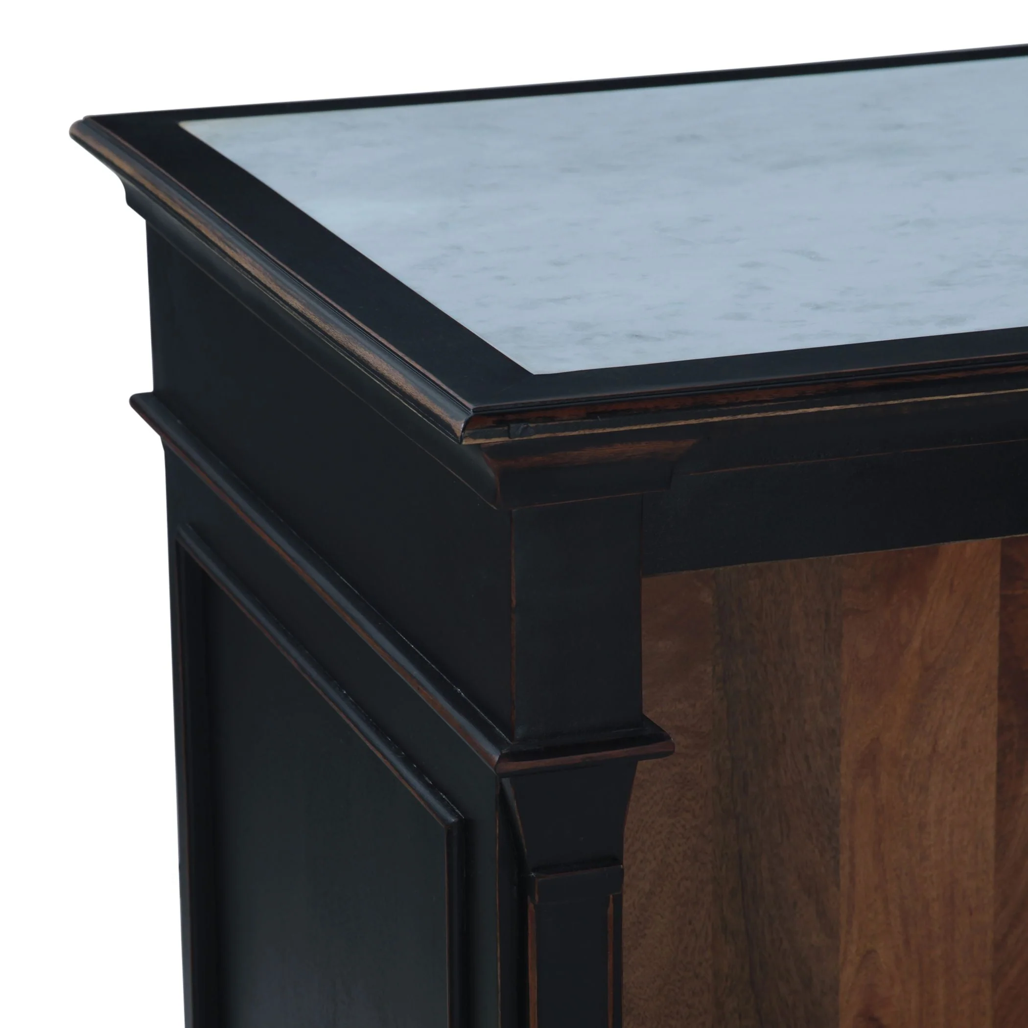 Turin 58" Kitchen Island in Distressed Black with White Marble Top - Image 8