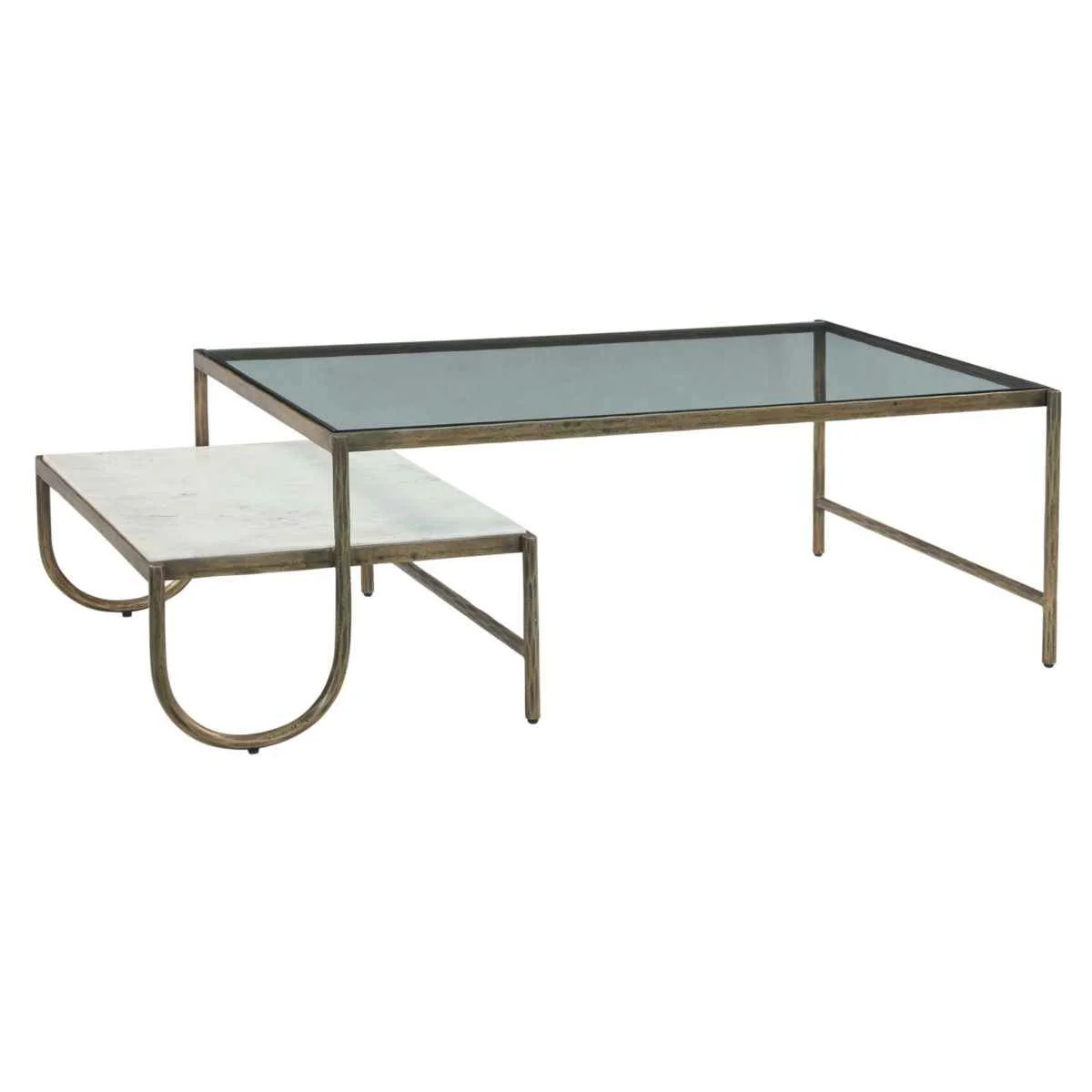 Venice 52" Nesting Coffee Table with Glass and Marble Top