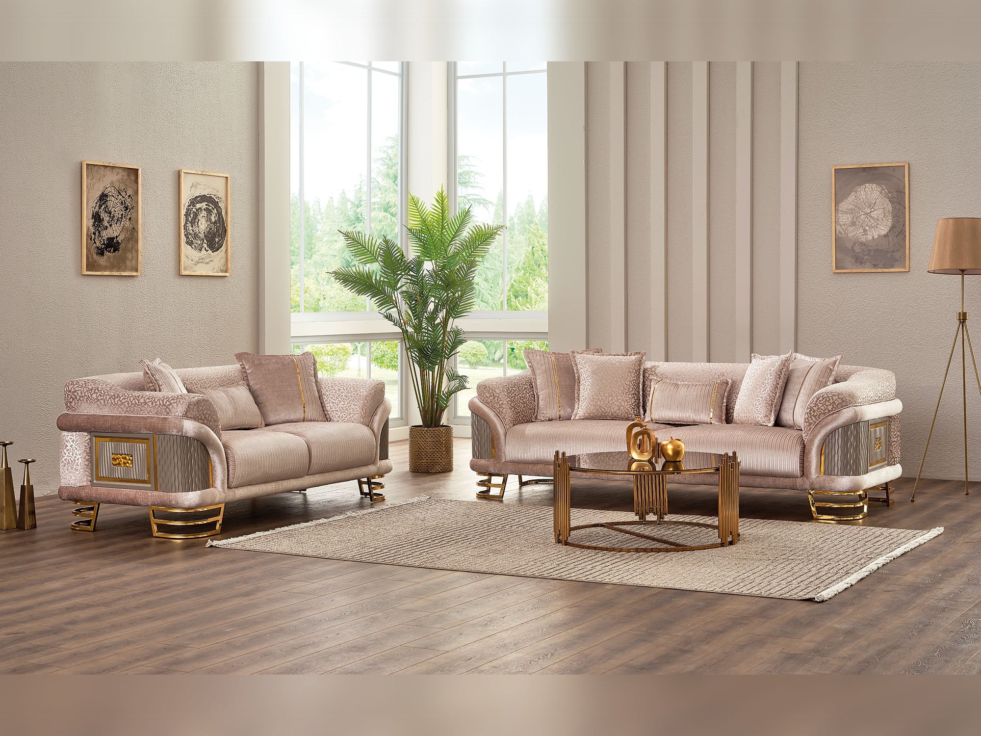 Versace 3-pieces (Sofa & Loveseat & Chair) Livingroom Set Cream - Image 3