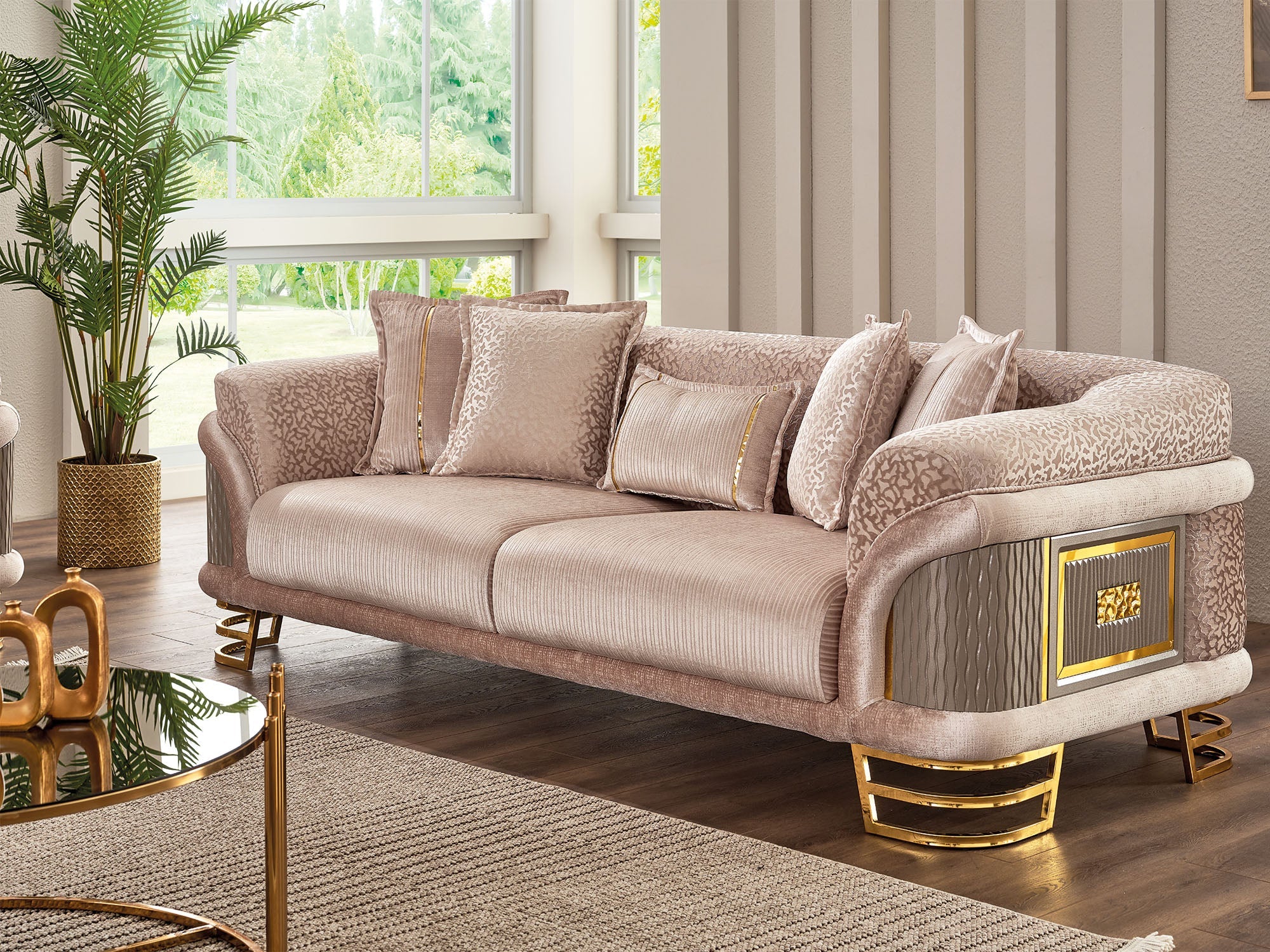 Versace 3-pieces (Sofa & Loveseat & Chair) Livingroom Set Cream - Image 6